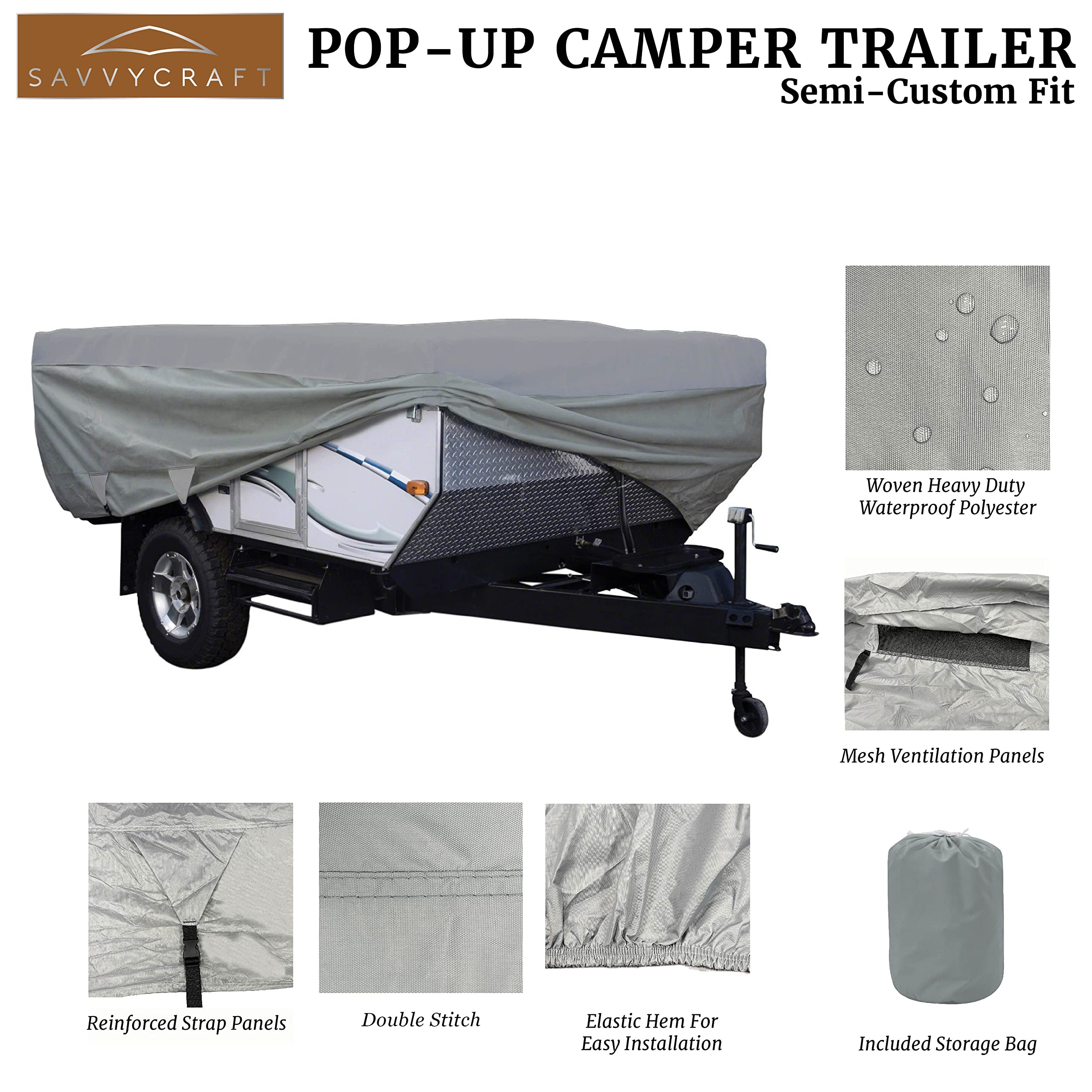 SavvyCraft Waterproof Pop Up Camper Cover - Heavy Duty All Weather Protection for 18-20ft Folding Camper Trailers | UV Resistant, Windproof & Snowproof | Perfect for Outdoor Camping, RV Storage & Travel Adventures