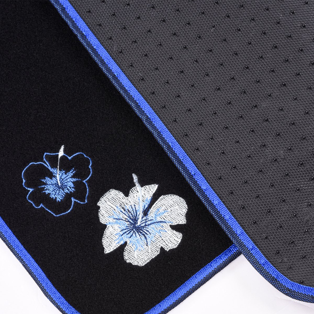 Butterfly and Flower Embroidered Car Floor Mats - Universal Fit for 95% of Cars, SUVs, Sedans & Vans - Blue & Black Set of 4 - Women's Girly Style - Perfect for Daily Commute, Road Trips & Car Interior Decoration