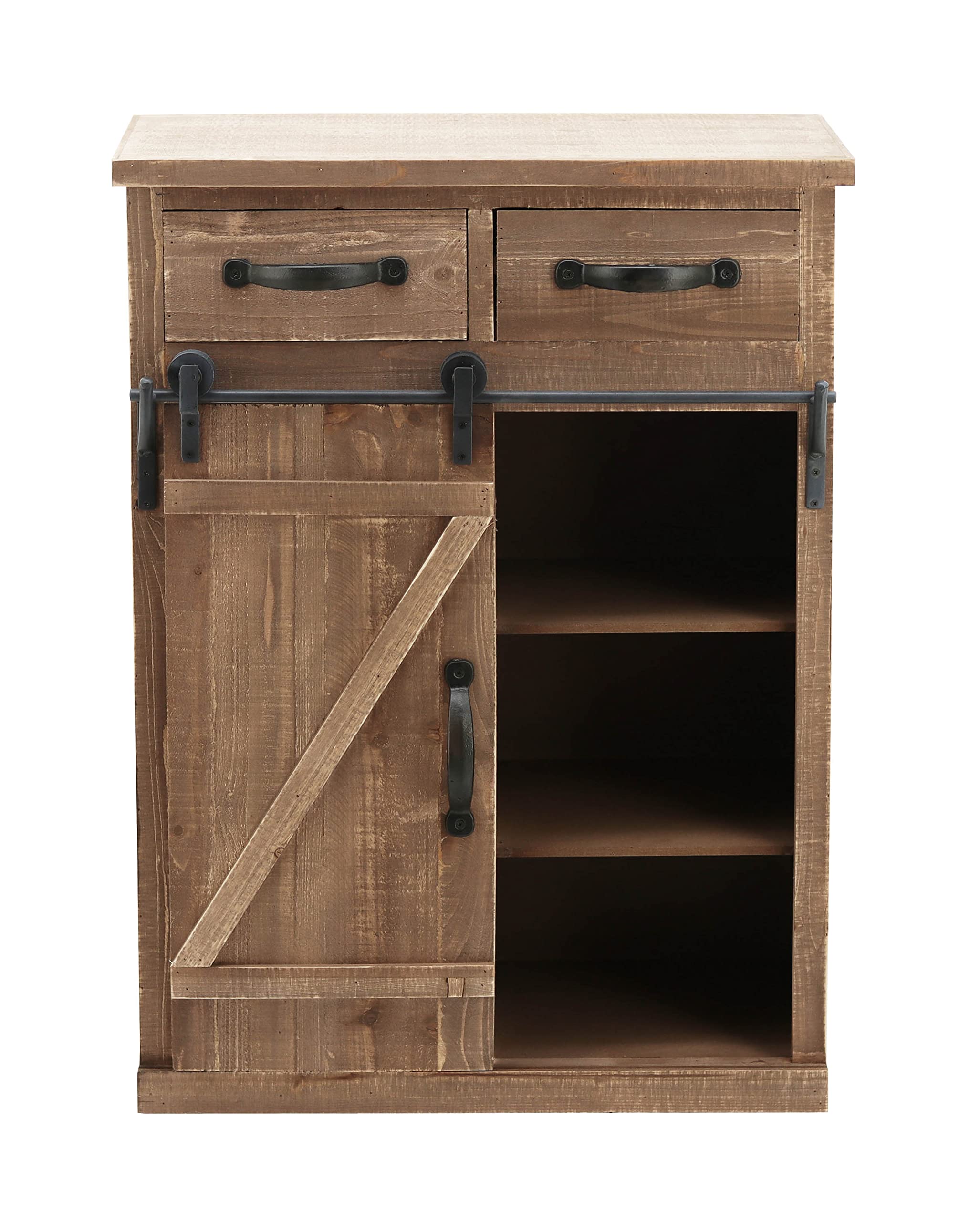 Wooden Storage Cabinet with 2 Drawers & Barn Door - Kitchen Buffet Sideboard for Living Room, Dining Room, Bathroom - Rustic Brown Accent Furniture for Home Organization & Farmhouse Decor