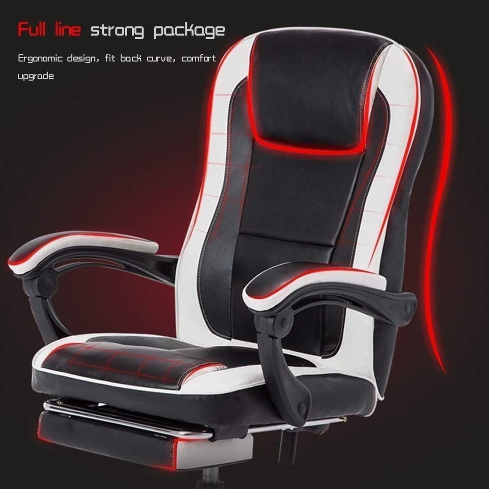 Ergonomic Racing Office Chair with Massage & Swivel - Adjustable Tilt & Lift for Gaming, Computer Work - Black & White - Perfect for Home Office & Gaming Setups