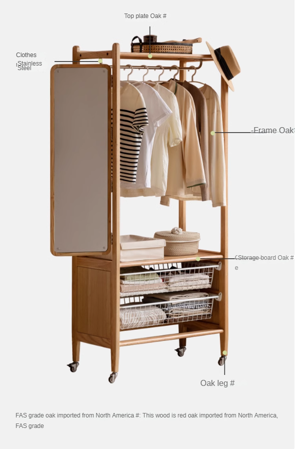 Premium Oak Solid Wood Coat Rack with Integrated Hooks - Perfect for Entryway, Bedroom & Closet Organization