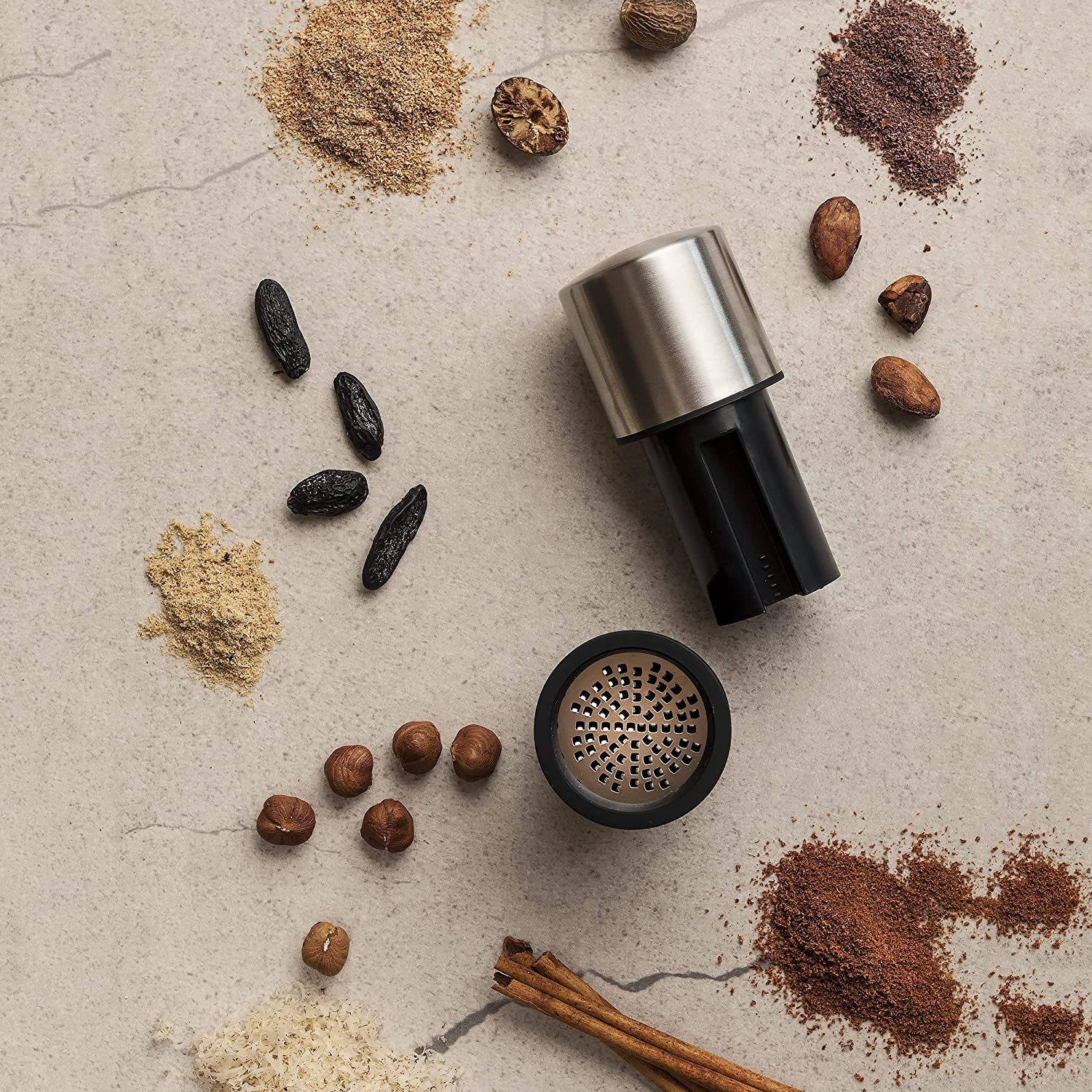 Premium Stainless Steel Microplane Manual Spice Mill - Cinnamon Grinder & Nutmeg Grater for Fresh Spices | Perfect for Baking, Cooking & Coffee Topping at Home