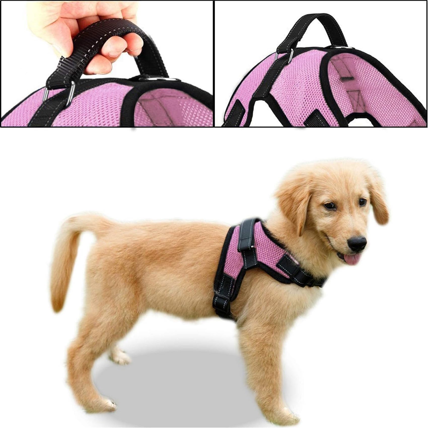 No Pull Reflective Adjustable Dog Harness with Handle - Soft Breathable Mesh for Small Medium Large Dogs | All-Weather Comfort | Perfect for Walking, Running & Night Safety (Pink, XX-Small)