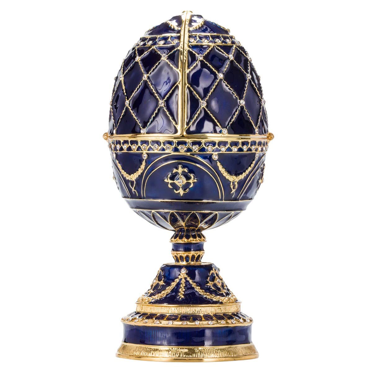 Danila-Souvenirs Faberge Style Egg - Handcrafted Music Box & Jewelry Trinket Box with Two Swans, 6.8 Inch (17 cm) Blue - Perfect for Gift Giving, Home Decor & Collectibles