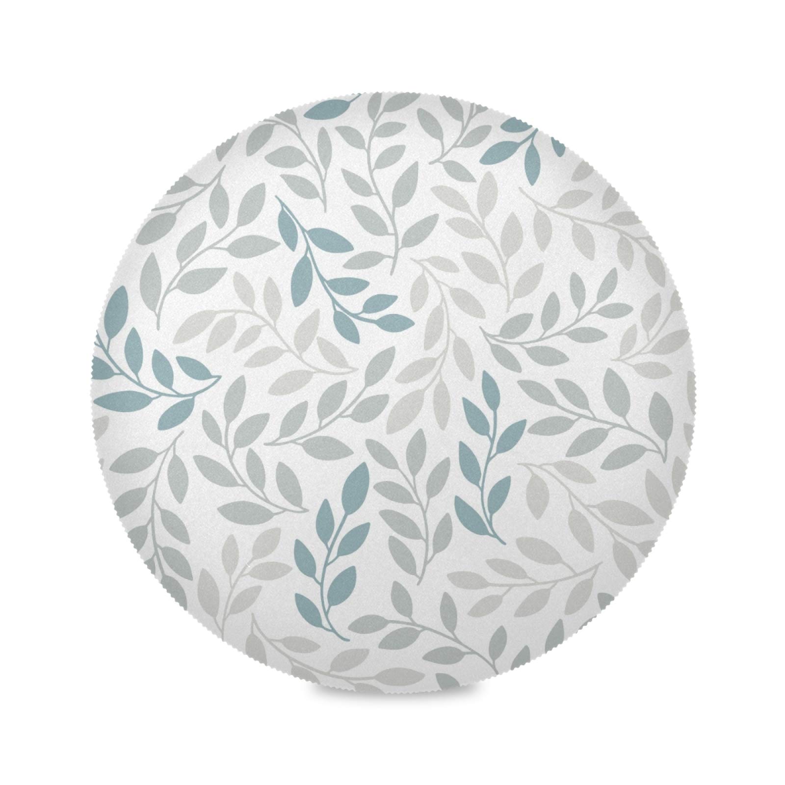 Gray Blue Leaves Round Placemats Set of 4 - 15 Inch Spring Summer Floral Table Mats for Kitchen Dining, Tropical Plant Decor, Holiday Party Dinnerware - Perfect for Indoor/Outdoor Entertaining & Seasonal Home Decor