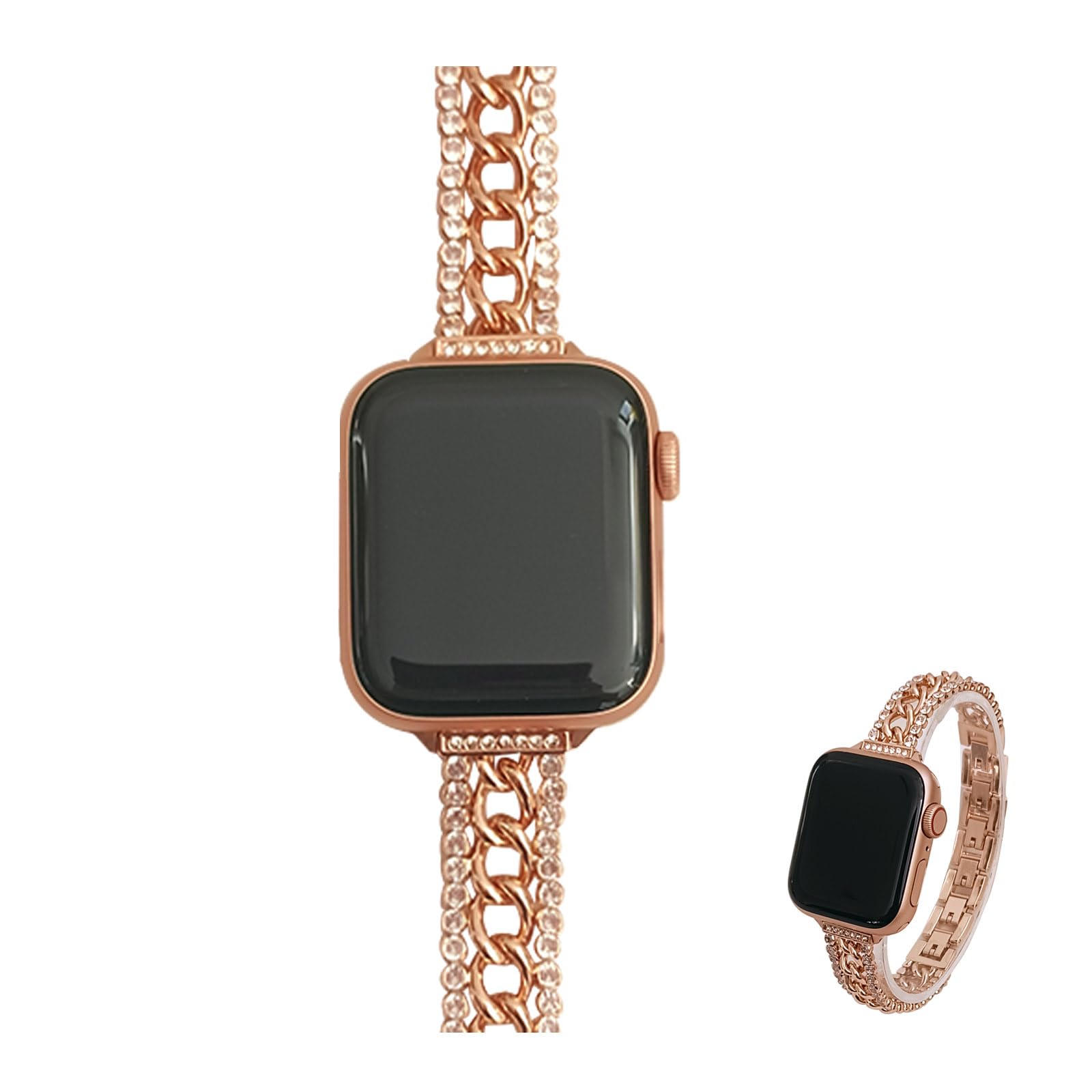 Kolgios 38mm 40mm 41mm Rose Gold Bling Diamond Smartwatch Band Compatible with Apple Watch Series 8/7/6/SE/5/4 - Adjustable Shiny Bracelet for Women & Girls - Perfect for Workouts, Parties & Everyday Wear