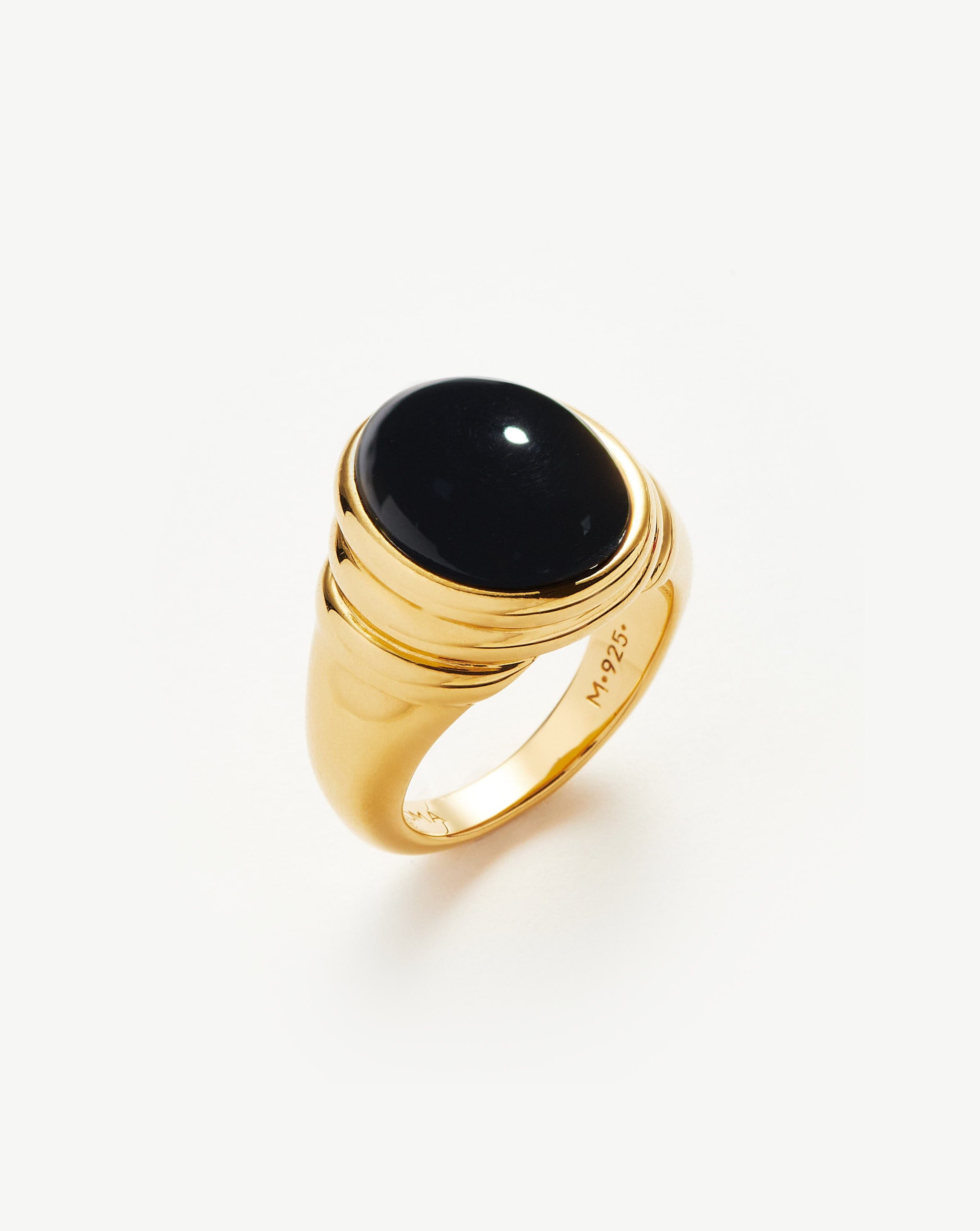 Savi Ridge Oval Gemstone Chunky Ring - 18k Gold Vermeil & Black Onyx Statement Jewelry for Women | Perfect for Parties, Date Nights & Special Occasions