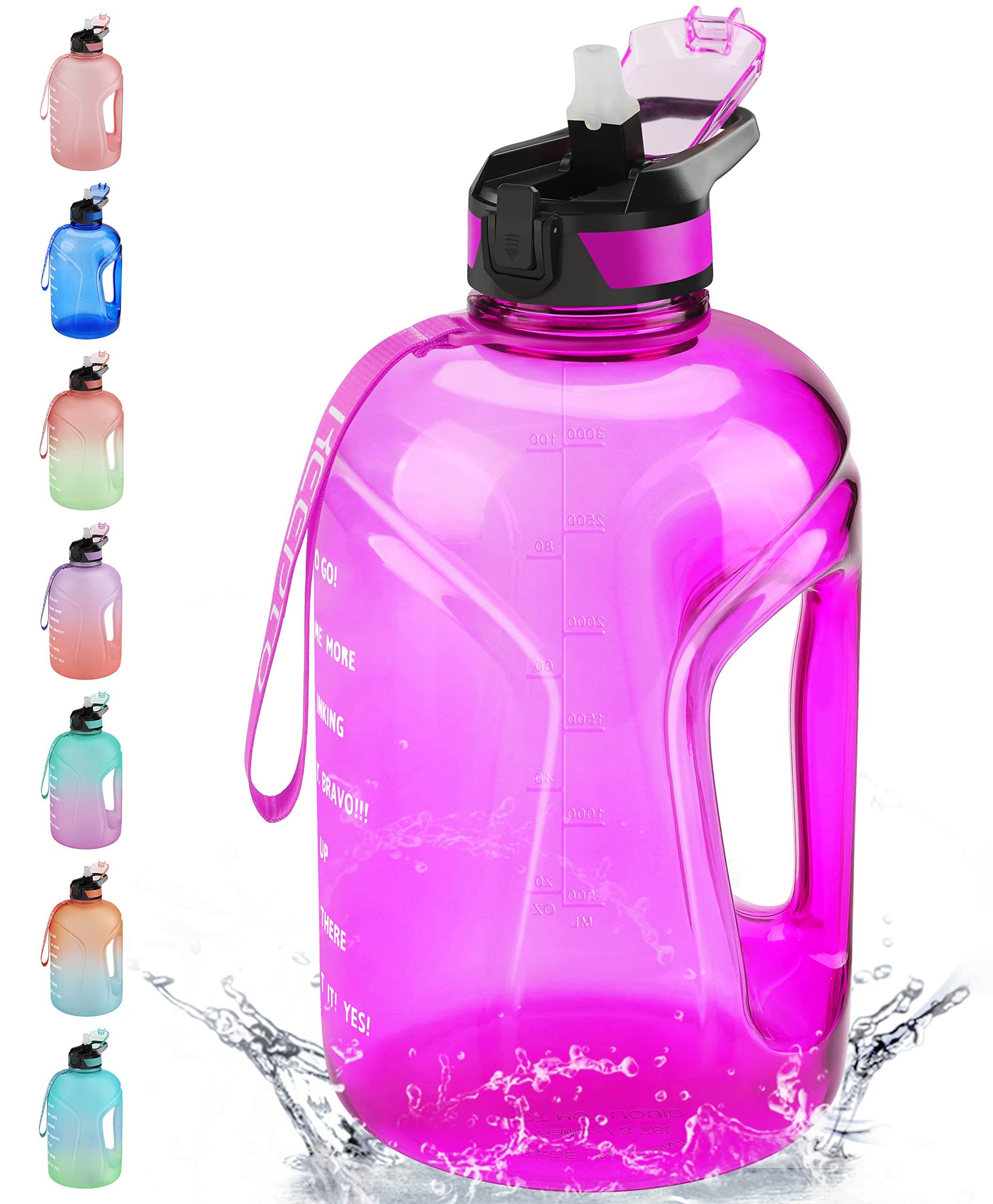 KEEPTO 1 Gallon Motivational Water Bottle with Straw, BPA Free Large Water Jug with Time Marker for Gym, Office, and Outdoor Hydration