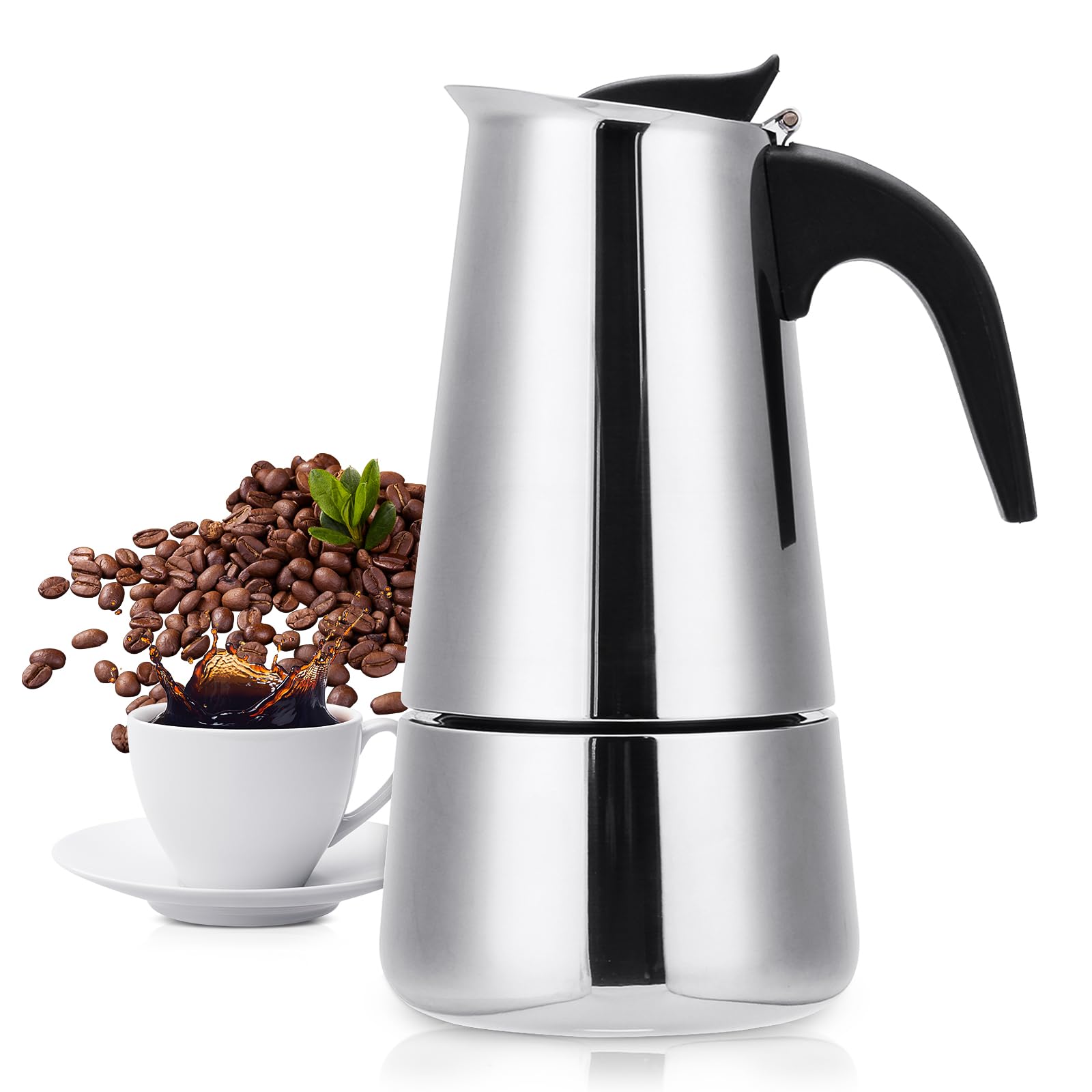 Stovetop Espresso Maker - 6 Cup Italian Moka Pot, 300ml/10oz Stainless Steel Coffee Percolator for Induction Cooktops & Gas Stoves | Perfect for Home Brewing, Camping & Cafe Style Espresso