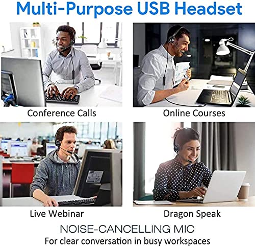 Noise Cancelling USB Headset with Microphone - 3.5mm Jack Stereo Headphones for PC, Laptop, Call Center, Gaming & Online Teaching | Comfortable Over-Ear Design for Business Calls, Video Conferencing & Remote Work