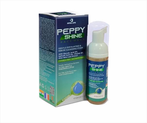 Peppy Shine Gentle Exfoliating Face Wash 60ml - Dark Spot Remover, Sebum Cleanser & Skin Brightening Foam Cleanser | For Acne-Prone & Dull Skin | Daily Facial Cleansing Routine