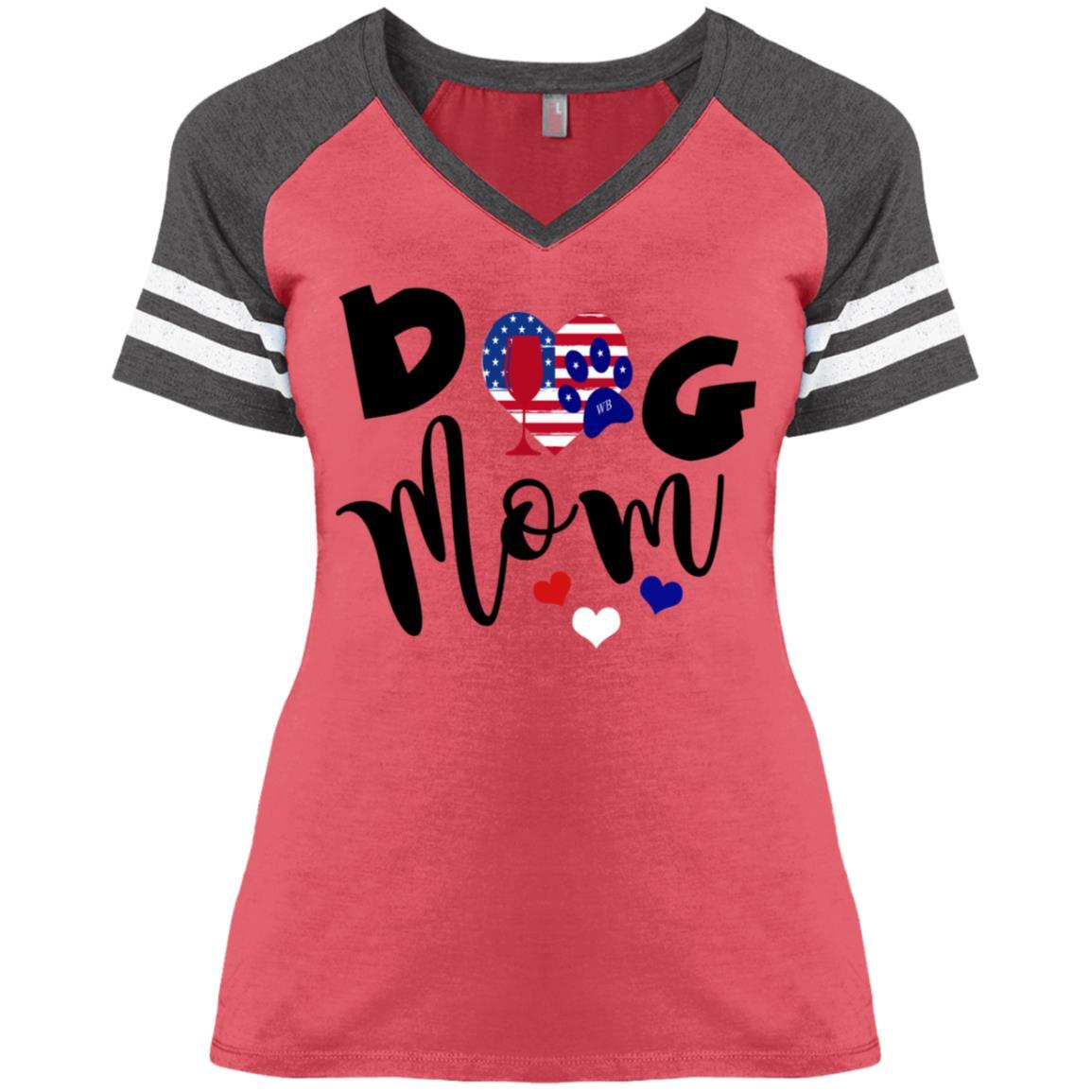 WineyBitches.Co Dog Mom Ladies' Game V-Neck T-Shirt - Funny Pet Lover Tee for Women - Perfect for Dog Parks, Girls Night Out & Casual Wear