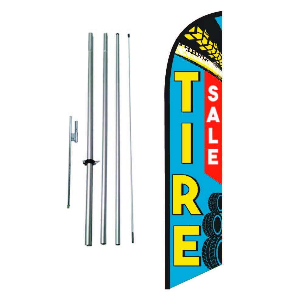 Premium Tire Sale Shop Advertising Feather Banner Swooper Flag with Pole Kit & Ground Stake - Perfect for Car Dealerships, Auto Repair Shops & Retail Promotions