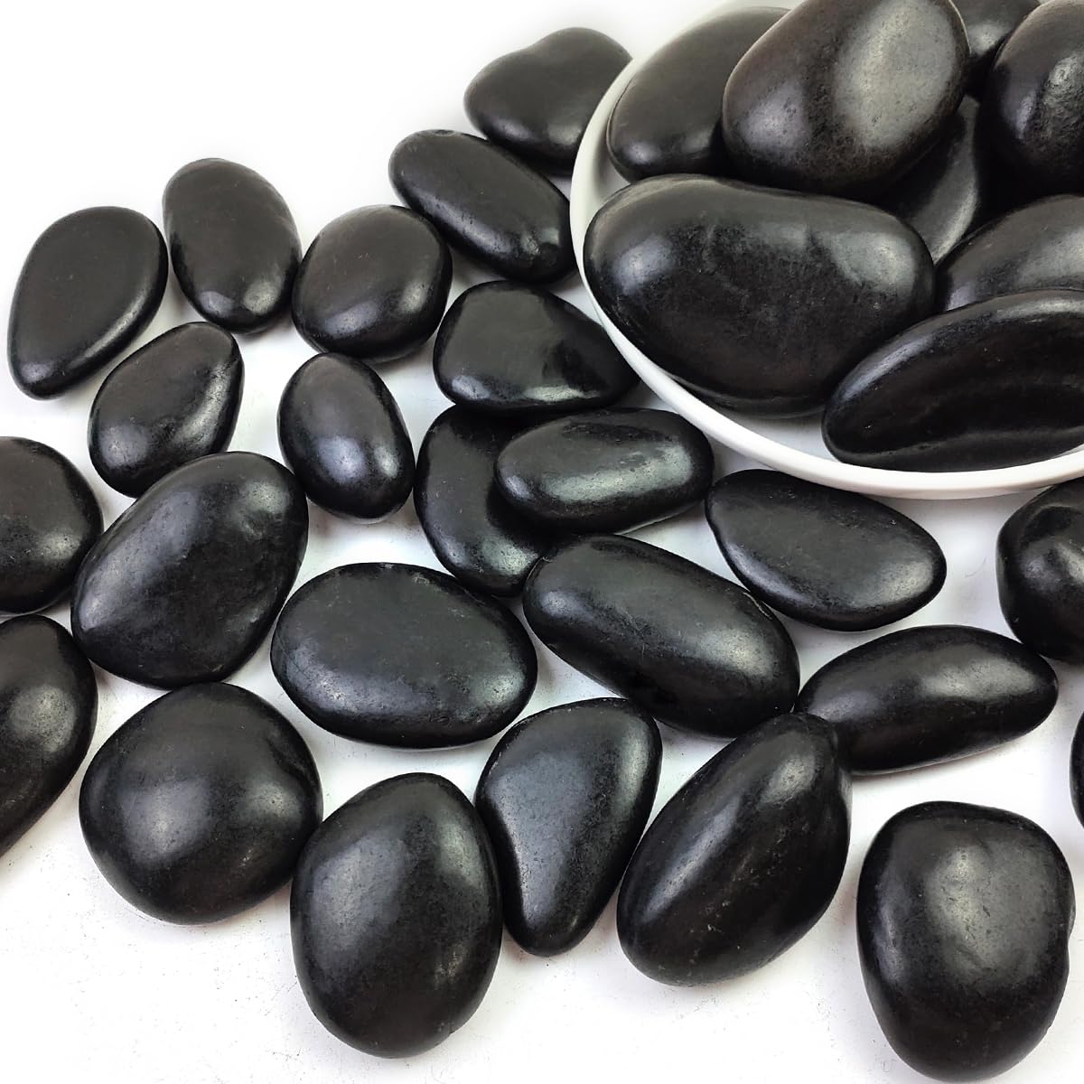 Natural Black River Rocks - 2-3 Inch 5LB High Polished Decorative Pebbles for Landscaping, Garden Decor, Aquariums & Plant Arrangements | Smooth Polished Stones for Outdoor & Indoor Decoration, Zen Gardens, Vase Fillers & DIY Crafts