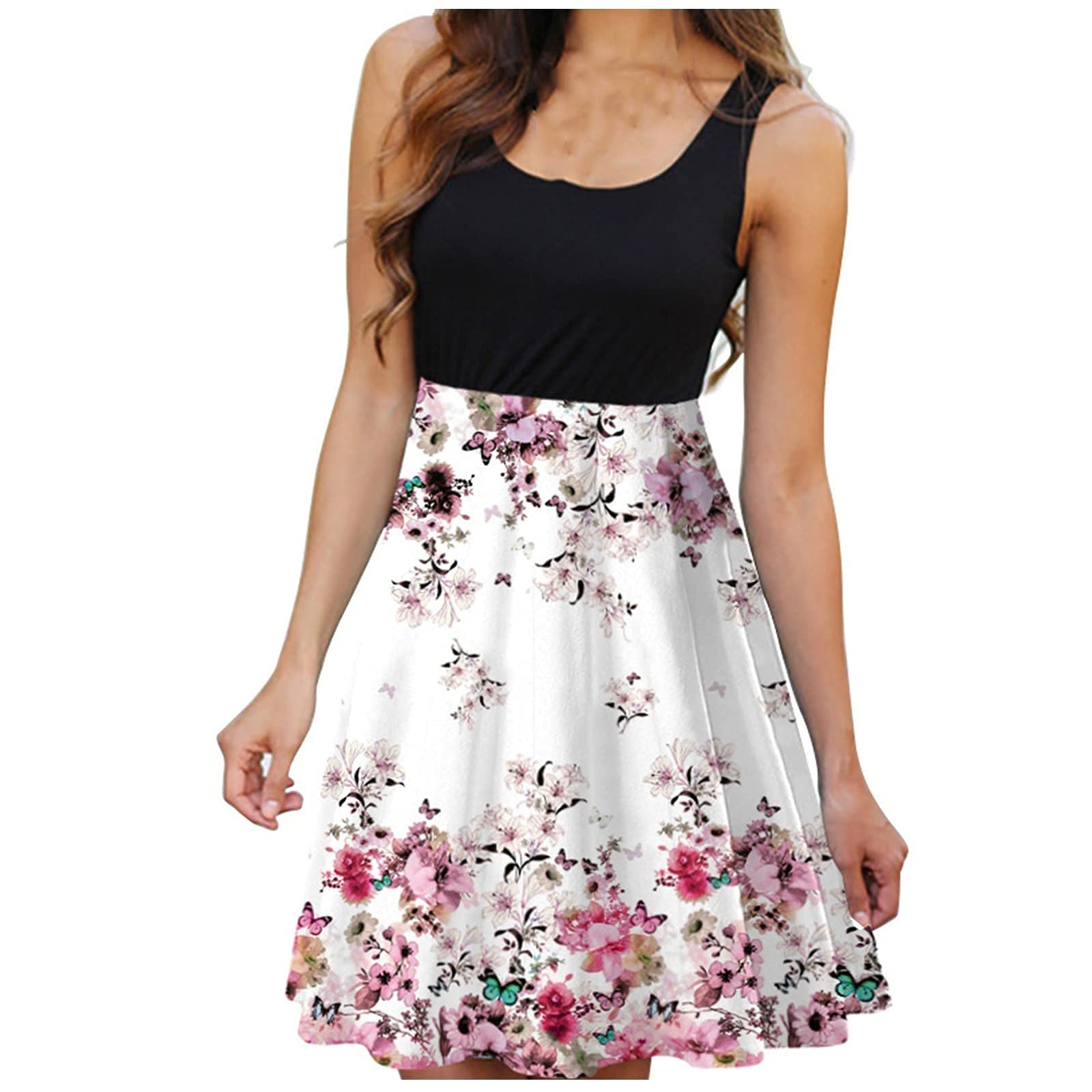 Vintage Floral Summer Dresses for Women - Beach Wedding Guest Party A-Line Swing Midi Sun Dress | Casual Flared Dress for Vacation, Brunch & Outdoor Events