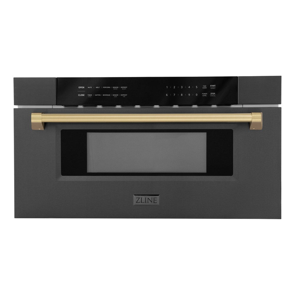 ZLINE Autograph Edition 30-Inch Built-In Microwave Drawer - 1.2 Cu.Ft Capacity, Black Stainless Steel with Champagne Bronze Accents (MWDZ 30 BS CB) - Perfect for Modern Kitchens, Luxury Homes & High-End Appliances