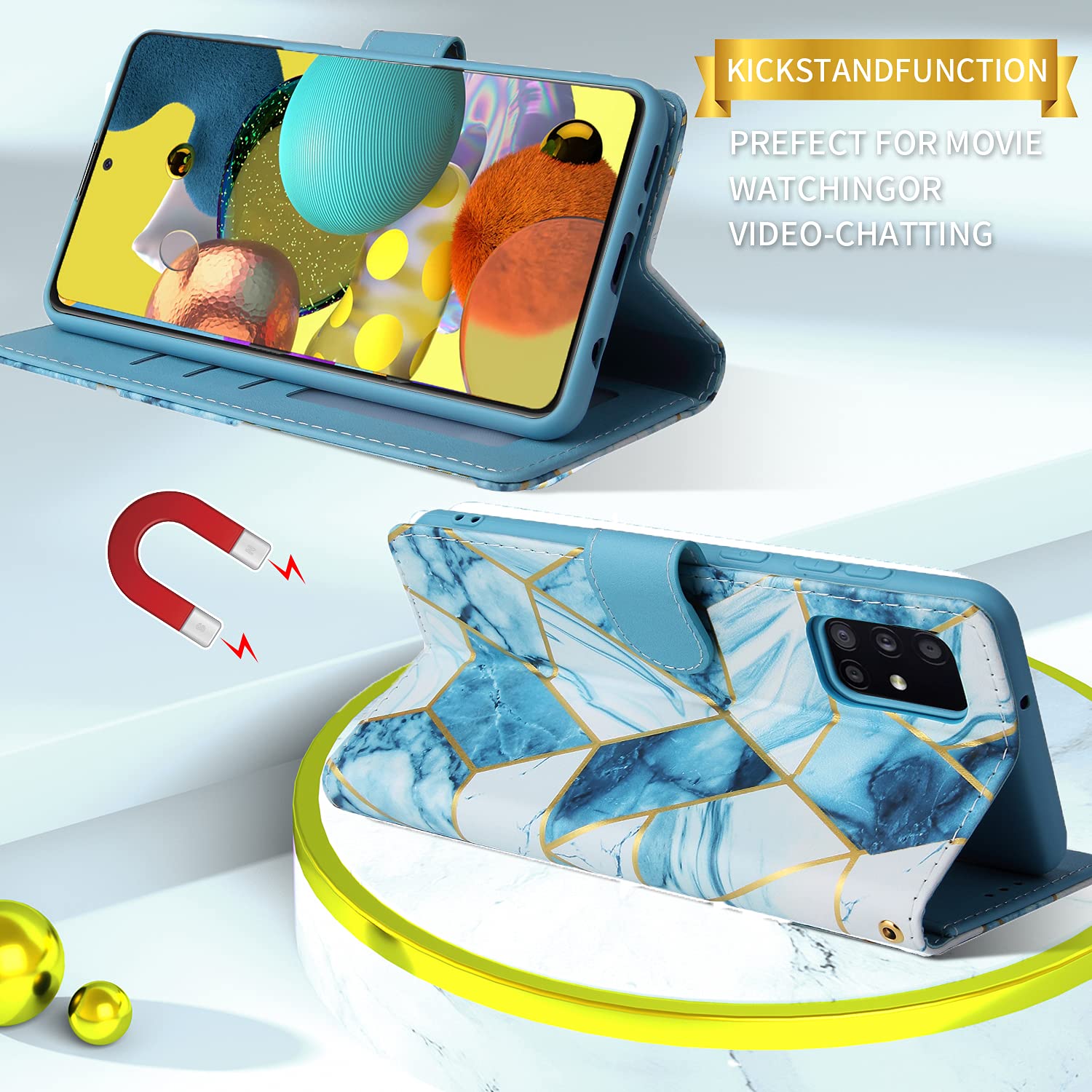 **Asuwish Samsung Galaxy A51 5G / A51 5G UW Wallet Case with Card Holder & Stand - Leather Flip Cover & Tempered Glass Screen Protector - Compatible with Verizon Galaxy 51A G5 Gaxaly S51 (Blue) - Perfect for Work, Travel & Everyday Use**