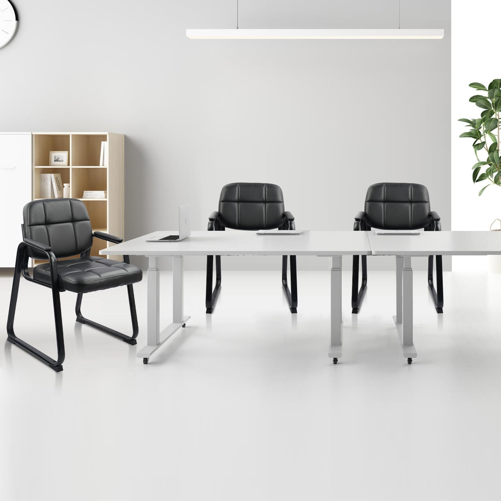 CLATINA 2-Pack Black Leather Waiting Room Chairs - Padded Arm Guest Chairs with Sled Base for Office Reception, Conference Rooms & Lobby Seating | Durable No-Wheels Design for Professional Spaces
