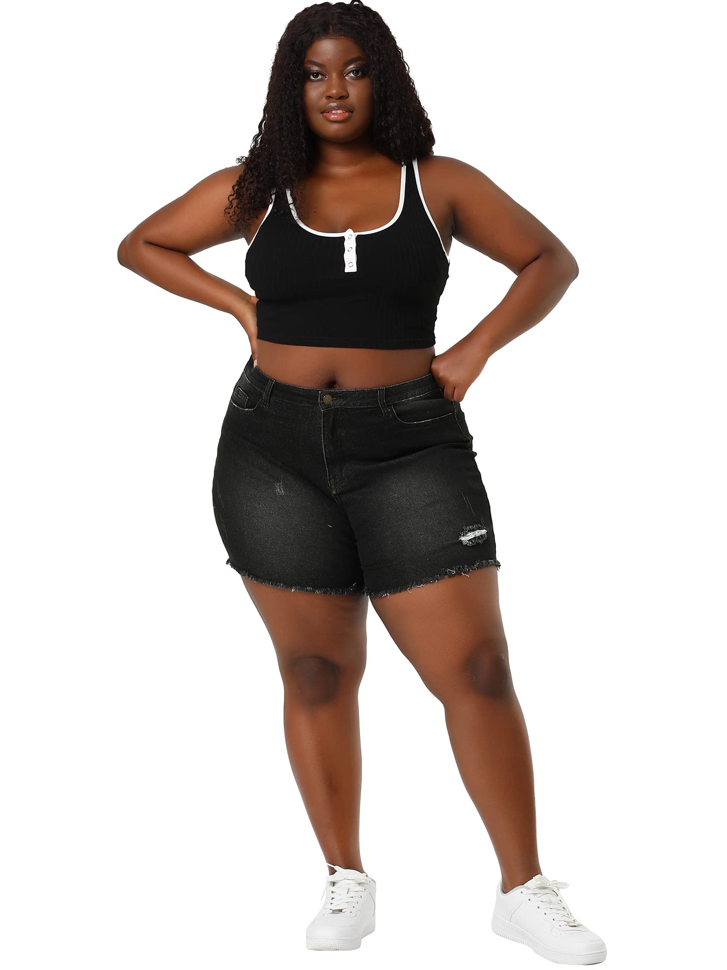 Agnes Orinda Women's High Waisted Ripped Stretchy Denim Shorts - Plus Size Jean Shorts for Summer | Casual Outfit, Beach Wear & Street Style Fashion