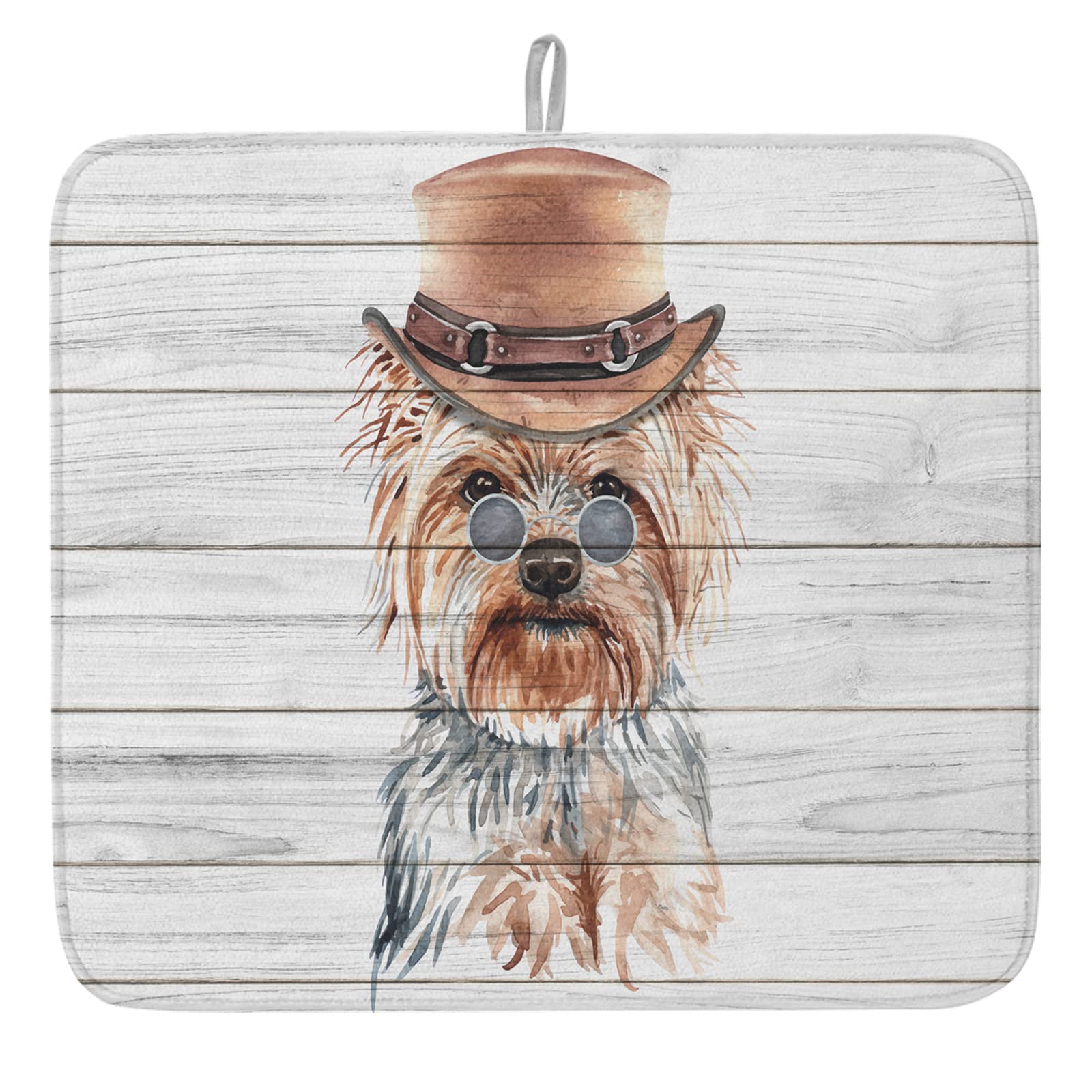 Cowboy Dog Design Absorbent Microfiber Dish Drying Mat - 18