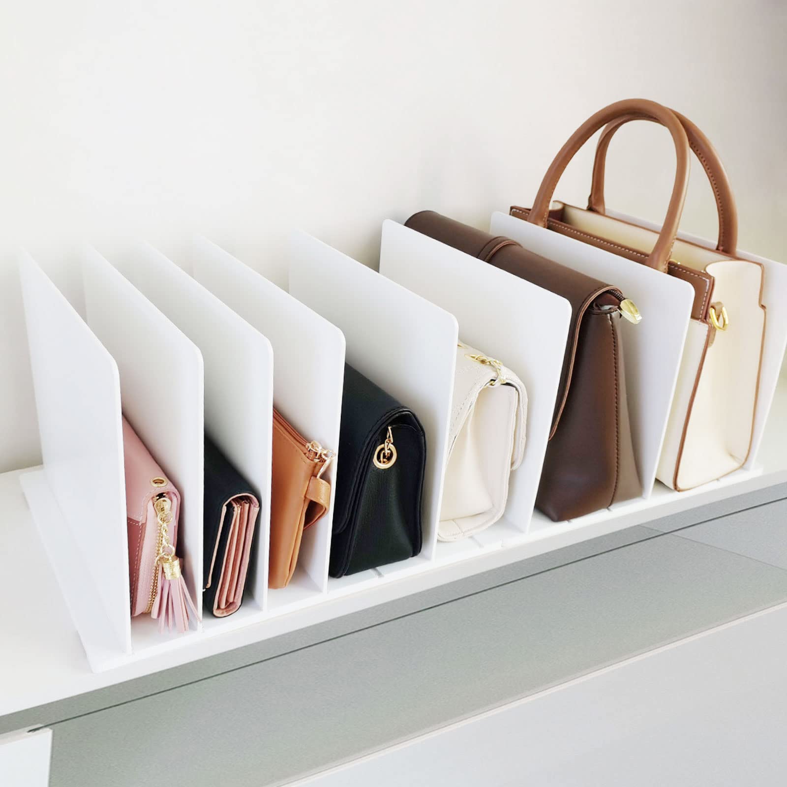Adjustable White Plastic Handbag Organizer for Closet - Shelf Dividers & Purse Storage Solution for Women | Perfect for Closet Organization, Handbag Display & Space Saving