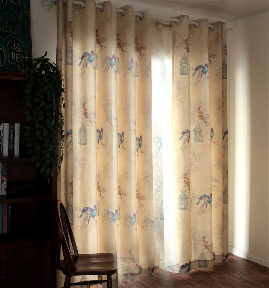 100% Linen Grommet Curtain Panels with Bird Design - 42x84 Inches, Set of 2 - Elegant Window Drapes for Living Room & Bedroom - Breathable & Stylish Home Decor