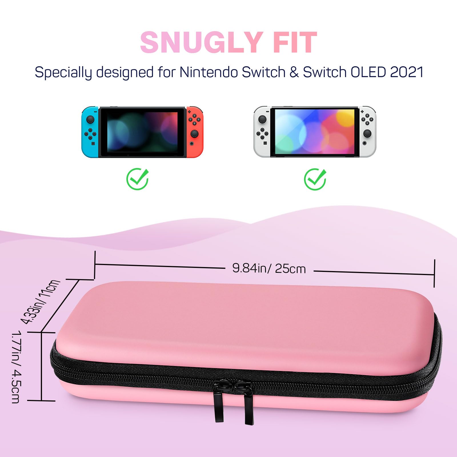 MoKo Hard Carrying Case Compatible with Nintendo Switch/Switch OLED - Portable Protective Case with 10 Game Card Slots | Travel & Storage Accessories | Pastel Pink