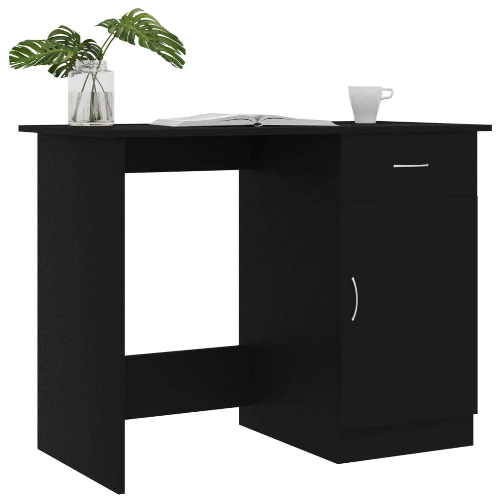 FAMIROSA Black Office Desk 39.4x19.7x29.9 Inches - Sturdy Chipboard Computer Desk for Home & Office Workspace, Study, Gaming, and Remote Work