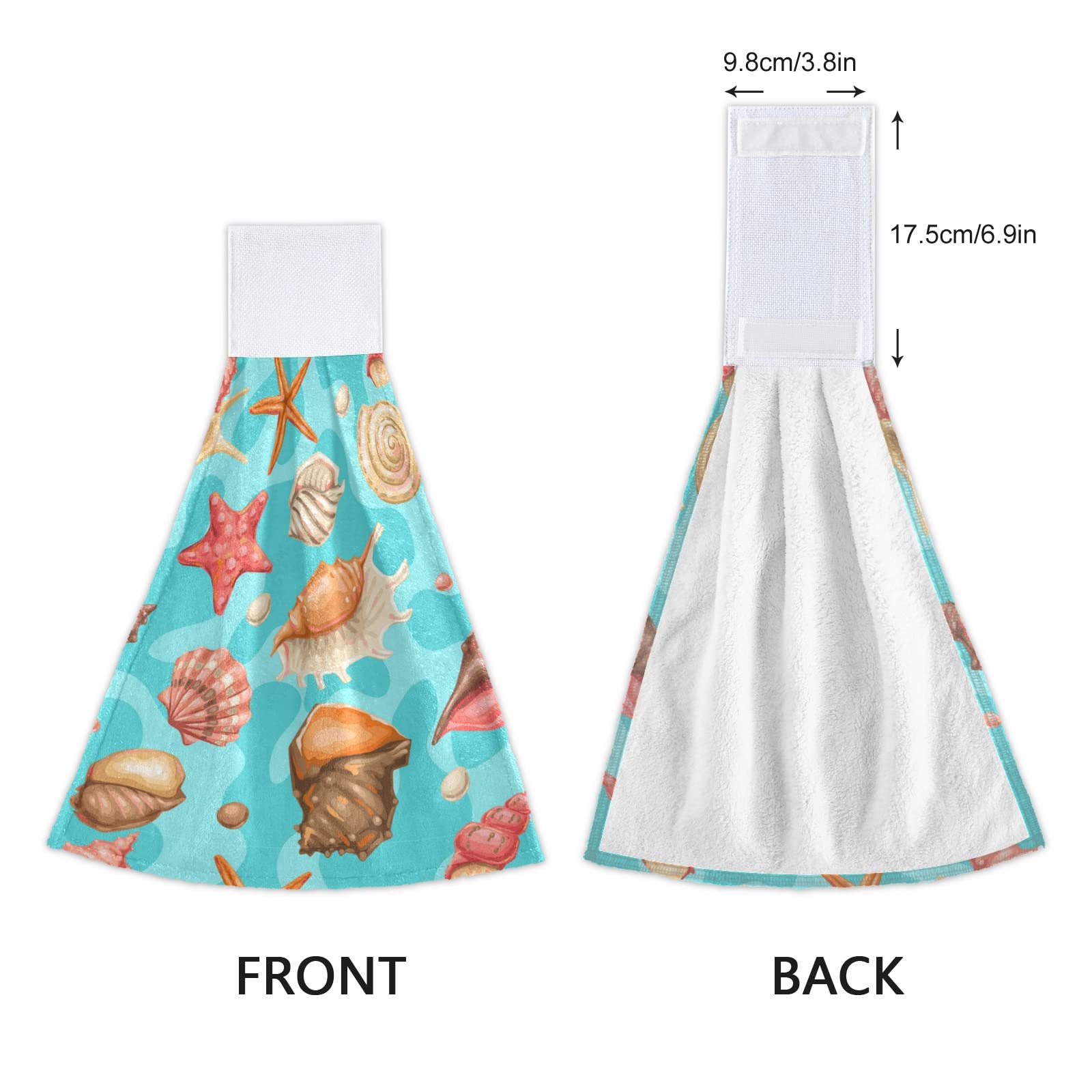 Boccsty Summer Seashell Starfish Hand Bath Towels 2 Pack - Absorbent Kitchen Towels, Hanging Washcloths & Face Towels for Home, Bathroom, Farmhouse Decor - Perfect for Beach House, Coastal Theme, and Vacation Rentals