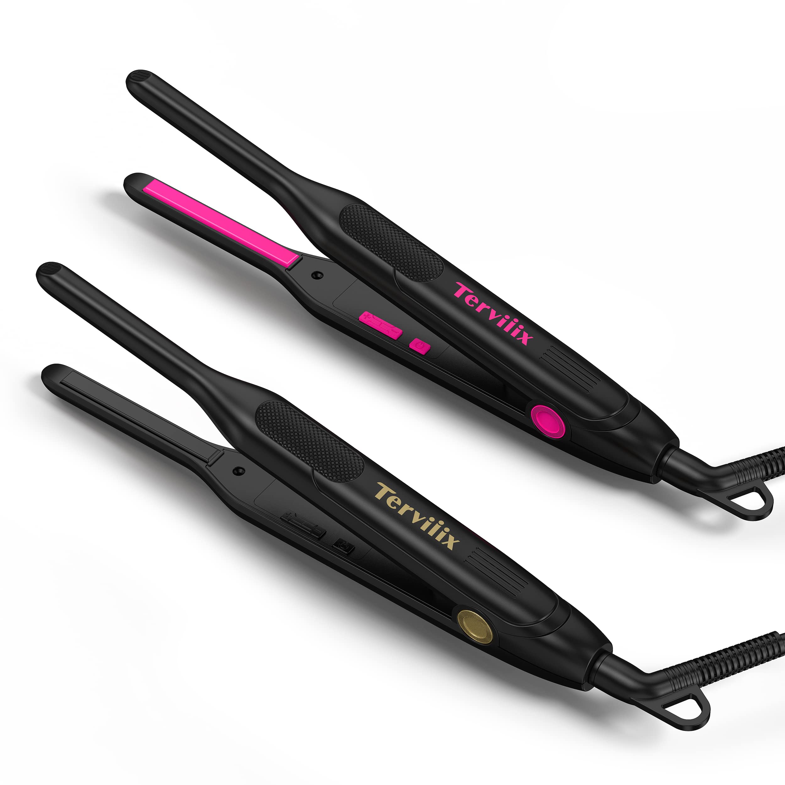 Terviix Pink & Black Pencil Flat Iron for Hair - Ultra Slim Styling Tool for Straightening, Smoothing & Creating Sleek Hairstyles | Perfect for Home Use, Travel & Salon Styling