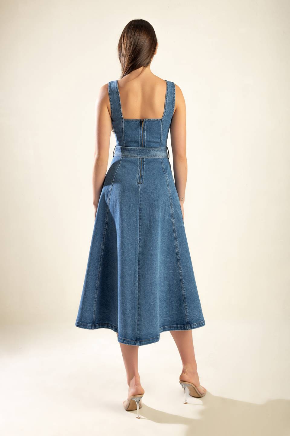 FRIDAY FEELS Sweetheart Denim Midi Dress - Women's Vintage Inspired Blue Jean Dress for Date Night & Casual Outings