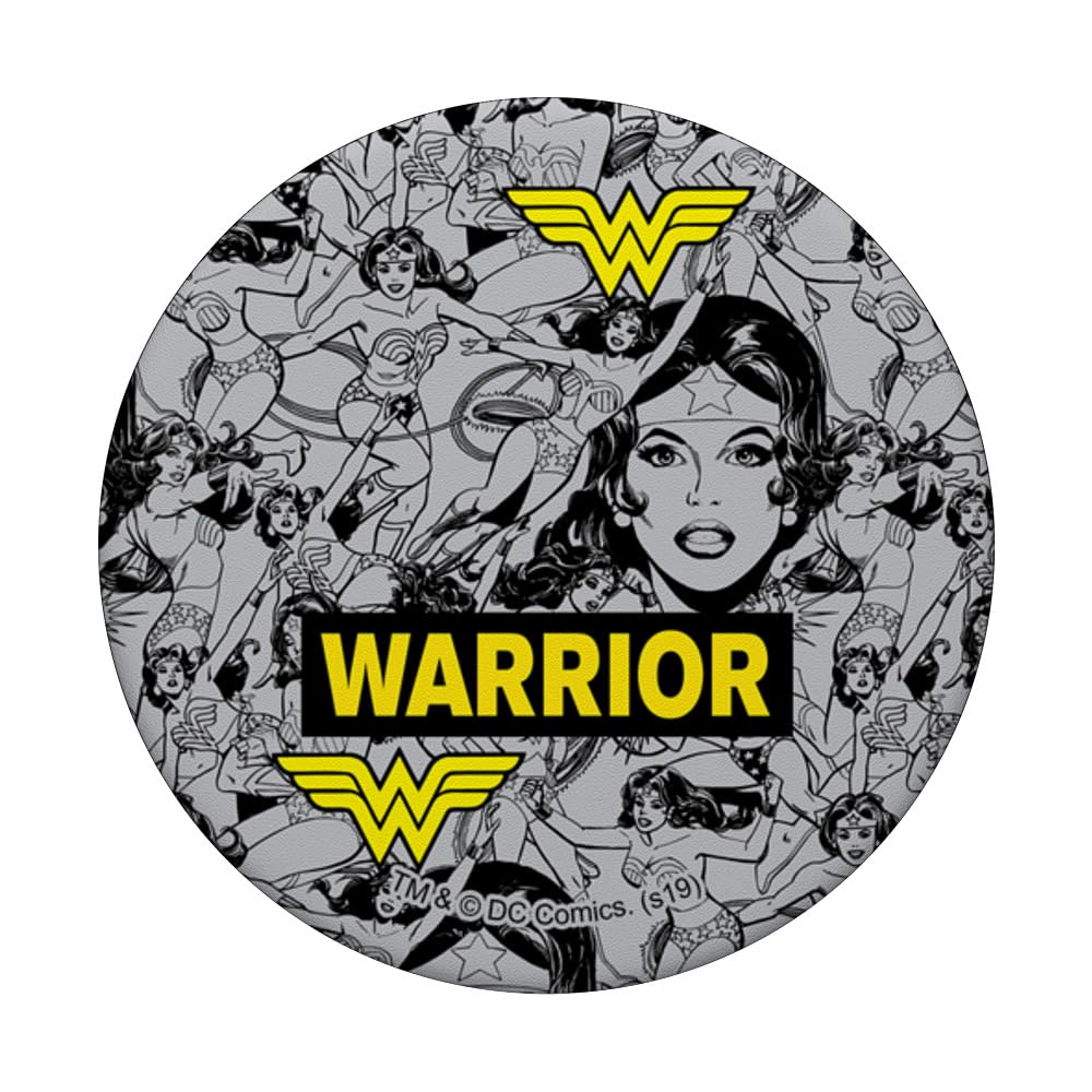 DC Comics Wonder Woman Warrior Pattern PopSockets Standard PopGrip - Black Phone Grip for Secure Hold and Stylish Design, Perfect for Smartphones and Tablets