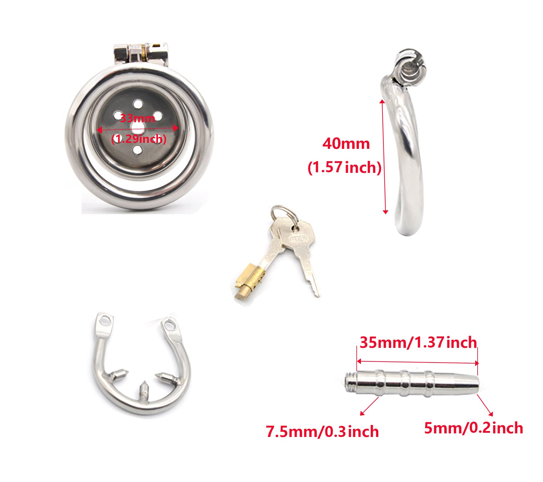 Metal Chastity Cage with Catheter Ring - Flat Penis Cage for Men, SM Bondage Lock Sex Toy (S-40mm+Metal Catheter) - Perfect for BDSM Play, Couples Roleplay & Male Chastity Training