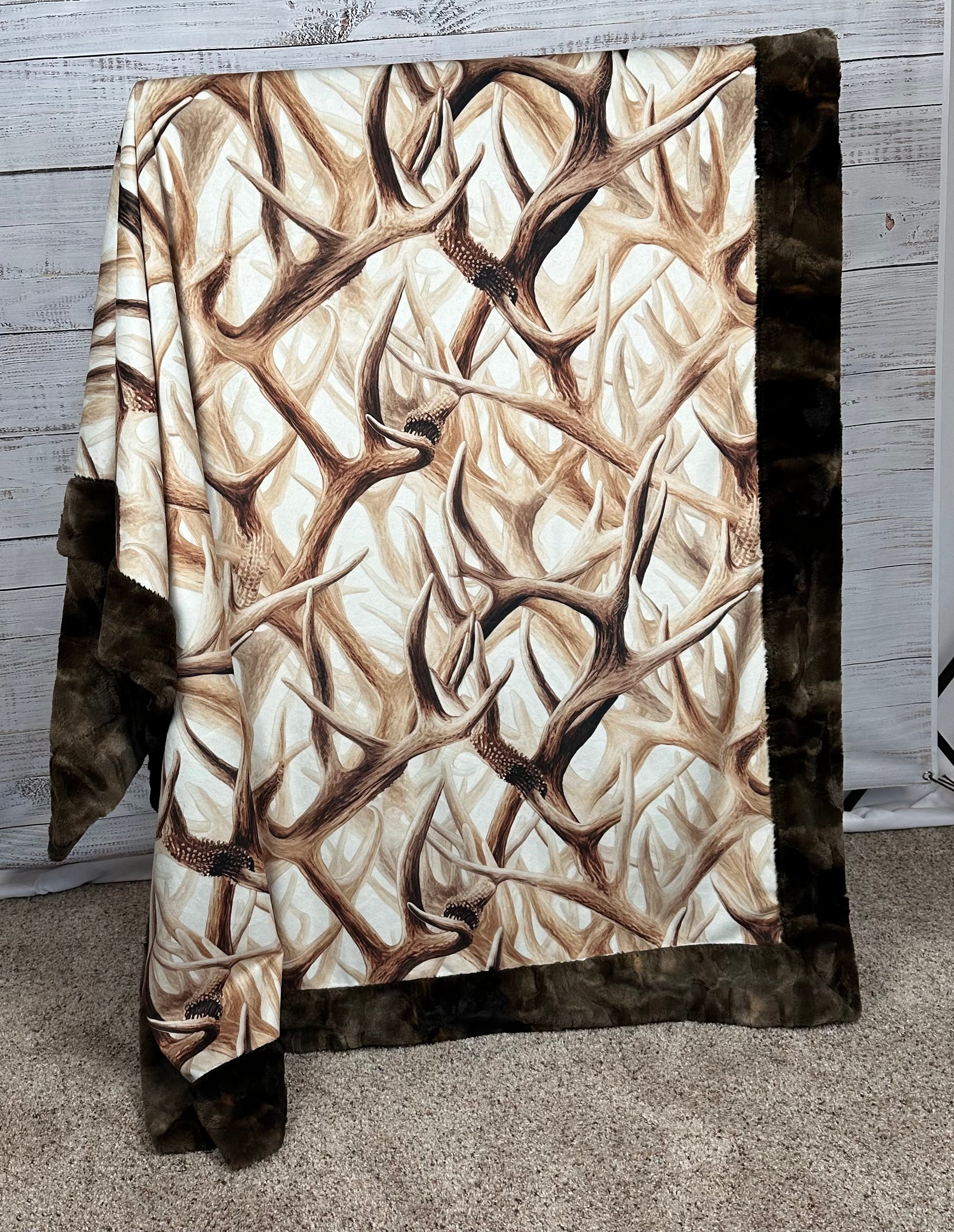 Soft & Cozy Brown Tie Dye Antler Print Luxury Minky Blanket 55