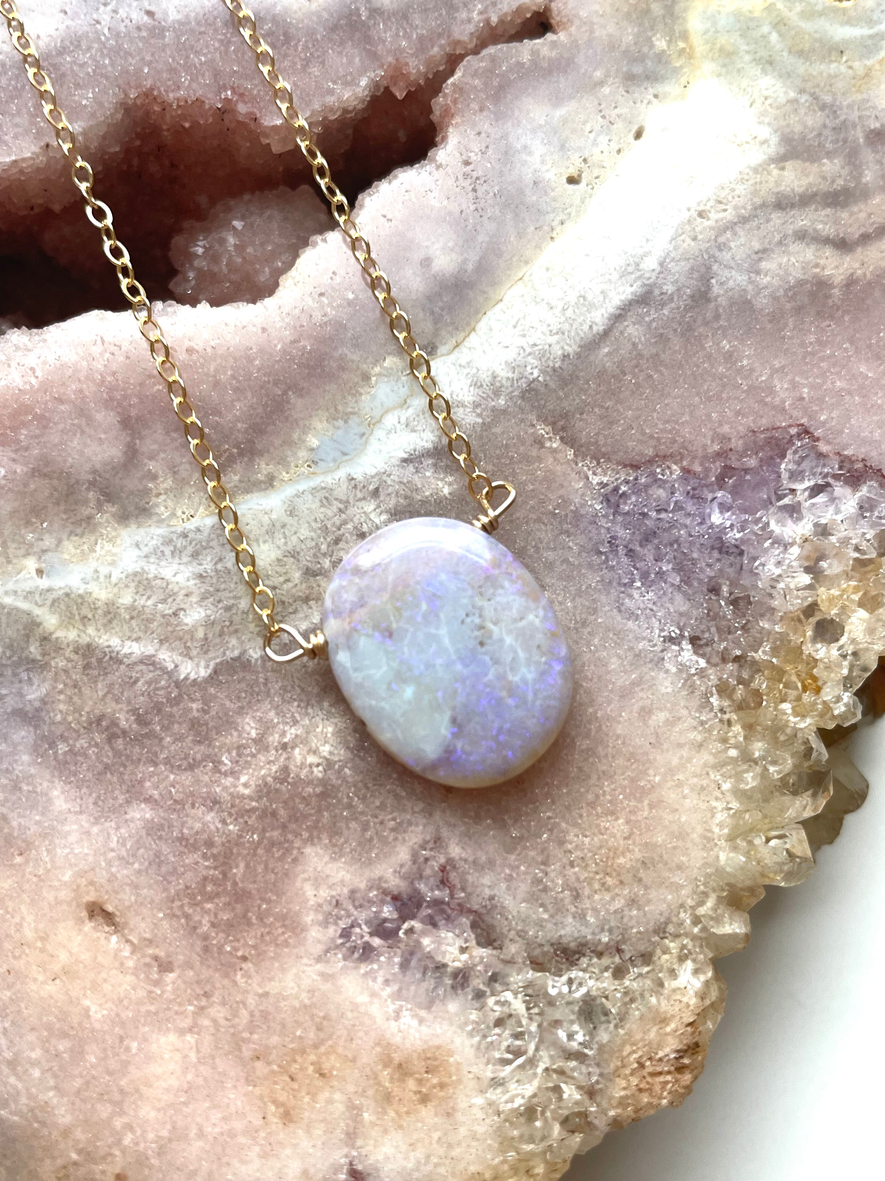 Stunning Purple Australian Opal Pendant Necklace - 14K Gold Filled Elegant Jewelry for Women | Perfect Gift for Birthday, Anniversary & Special Occasions