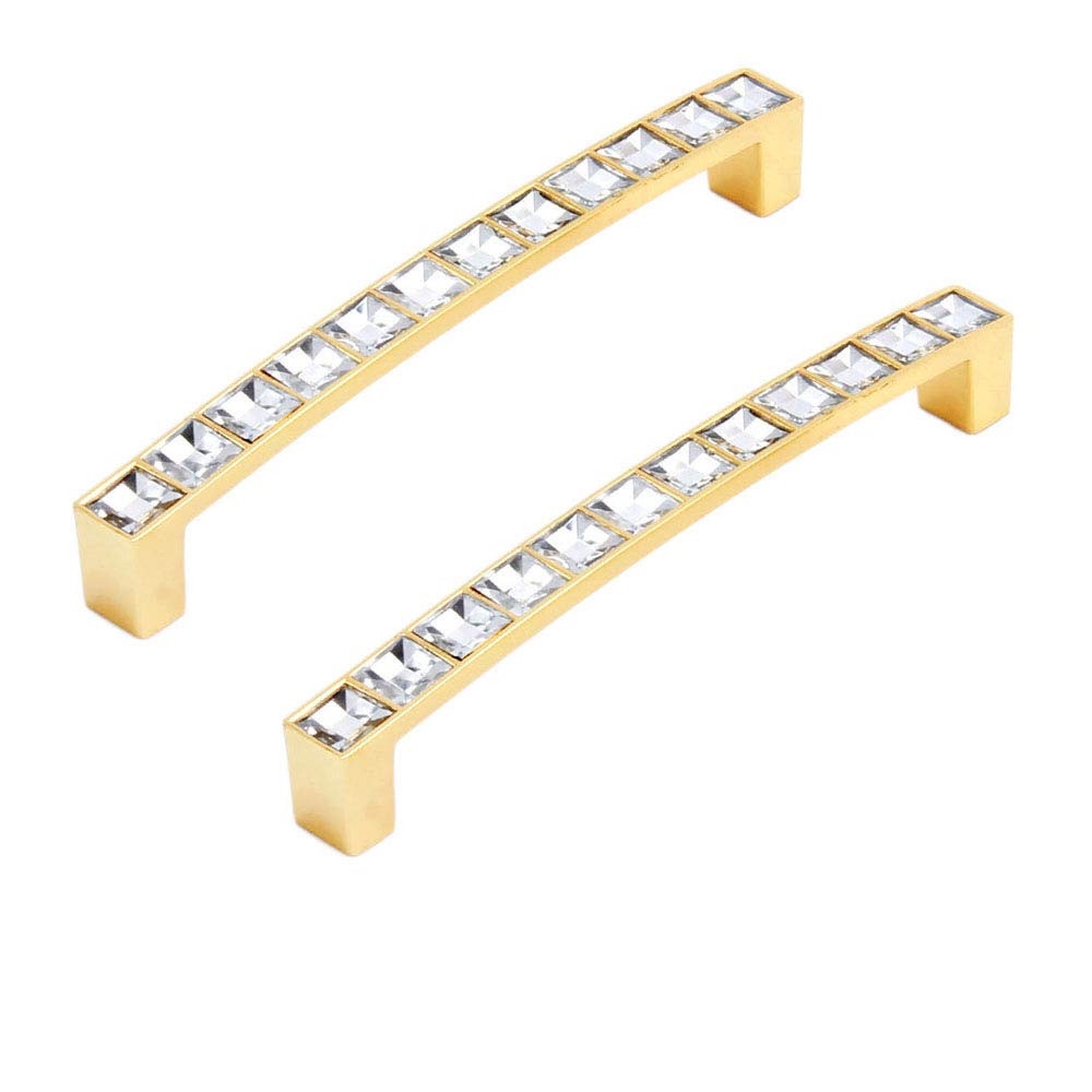 2-Pack Golden 128mm Glass Crystal Cabinet Knobs - Elegant Drawer Pulls for Kitchen Cabinets, Wardrobes & Furniture Hardware (Durable & Stylish Home Decor Accessories) - Perfect for Modern Kitchens, Bathroom Vanities & Bedroom Dressers