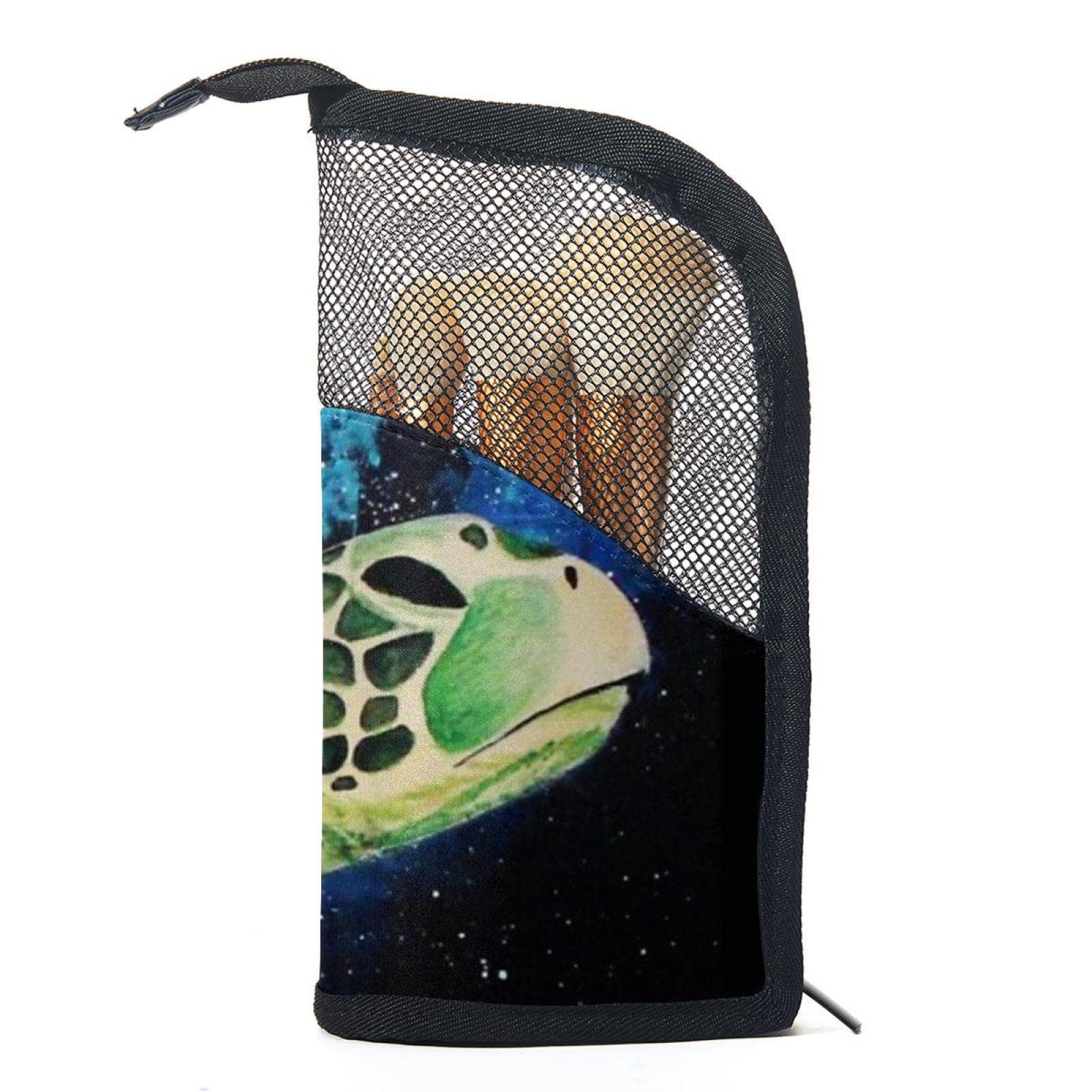 Premium Makeup Brush Organizer Bag with 12 Slots - Ocean World Sea Turtle Galaxy Design - Portable Waterproof Cosmetic Brush Holder Case for Travel, Home & Professional Makeup Artists
