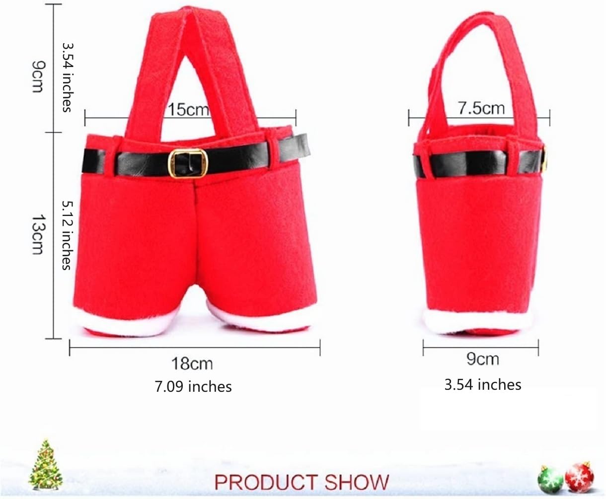 Homecube Christmas Candy Bags - Santa Pants Design Gift & Treat Bags with Handles (Pack of 3, 7