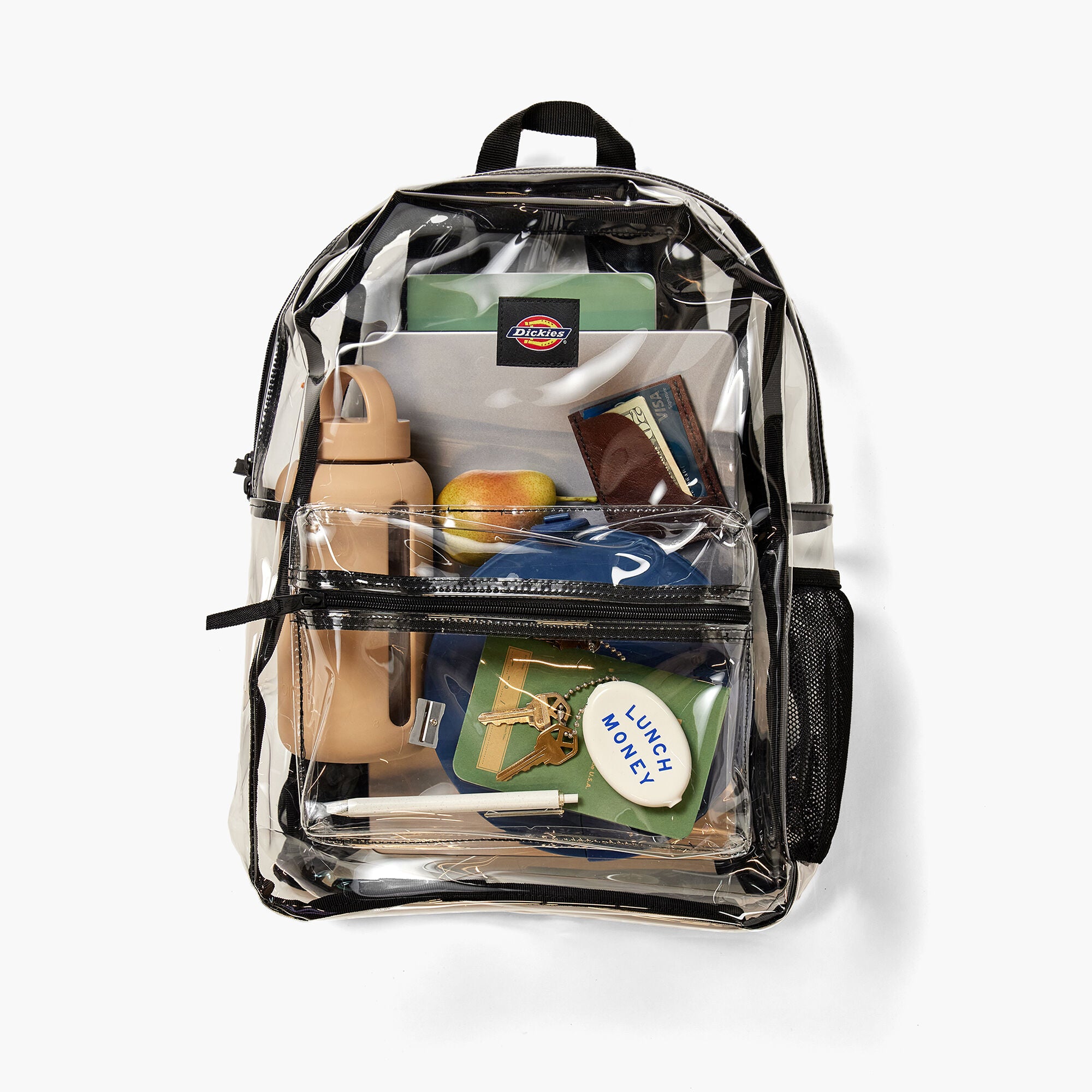 DICKIES Essential Clear Backpack for School, Work & Travel - Transparent PVC Backpack with Multiple Pockets for Security Check & Daily Use