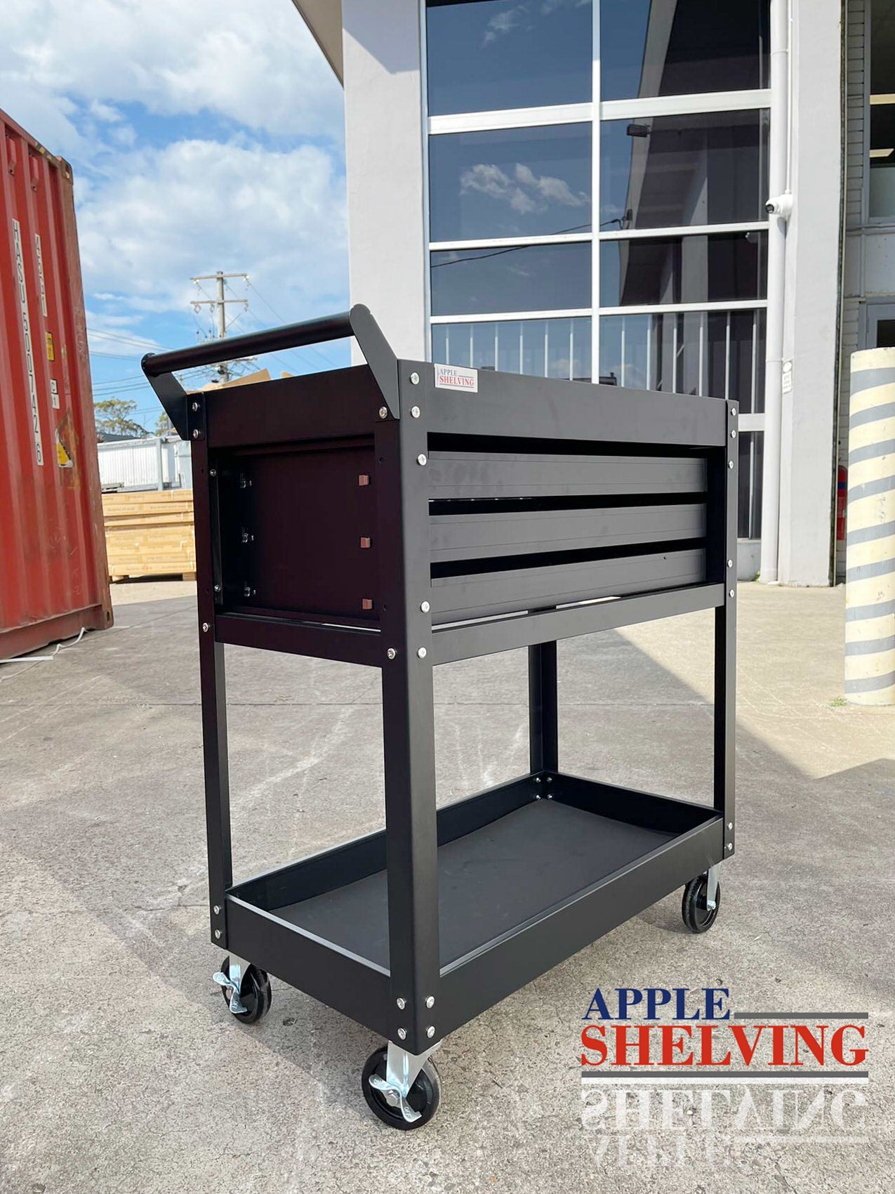 2 Tier Rolling Cart with 3 Drawers - 50kg Weight Capacity - Mobile Storage Organizer for Kitchen, Office, or Workshop Use