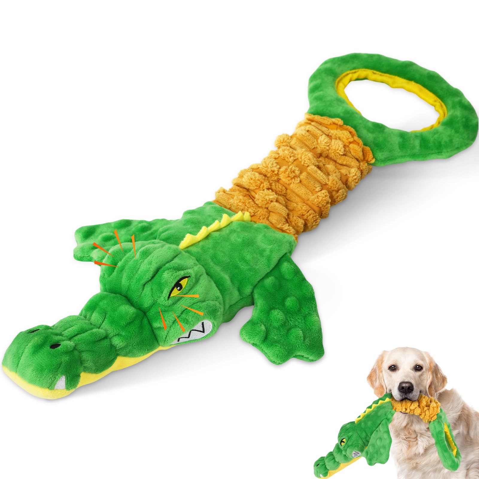 Durable Large Dog Toys - Plush Squeaky Chew Toy with Crinkle Paper & Tug Rope Handle | Interactive Puppy Toys for Small, Medium, Large Breed Dogs | Perfect for Indoor Play, Training & Bonding Time