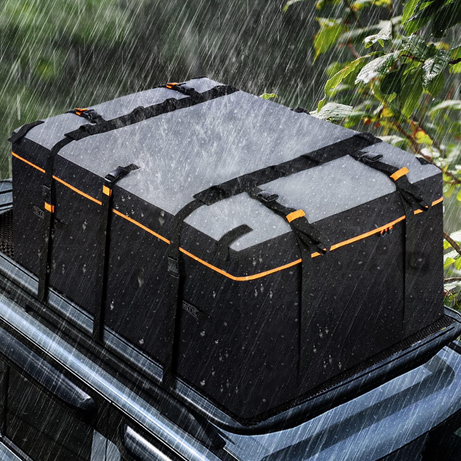 Heavy-Duty 20 Cubic Feet Rooftop Cargo Carrier - Universal Car Roof Bag with Anti-Slip Mat, 10 Reinforced Straps & 6 Door Hooks - Fits All Vehicles With/Without Roof Rack (Black) | Perfect for Road Trips, Camping Gear Storage & SUV Travel Accessories