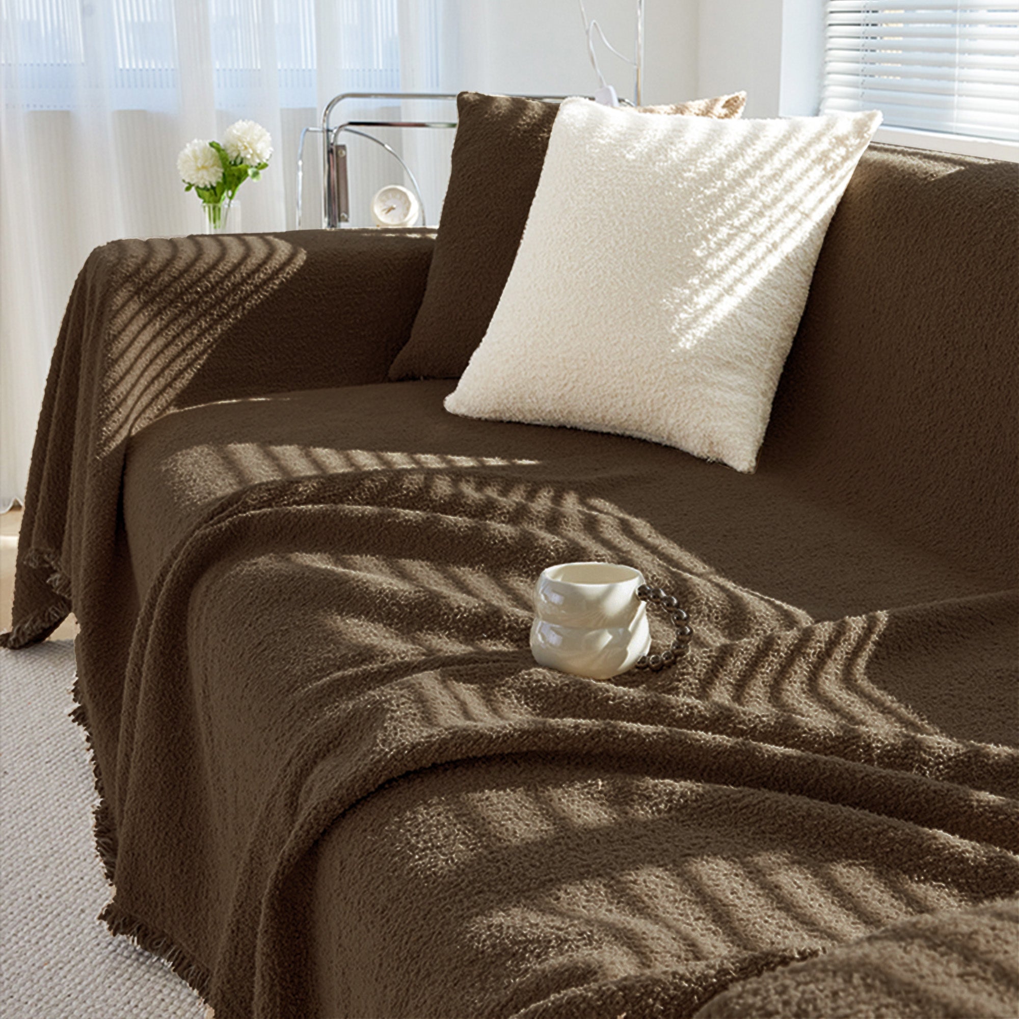 Soft & Cozy Winter Sofa Cover for Couch - Warm Fleece Fabric Protector for Living Room, Bedroom, and Home Decor