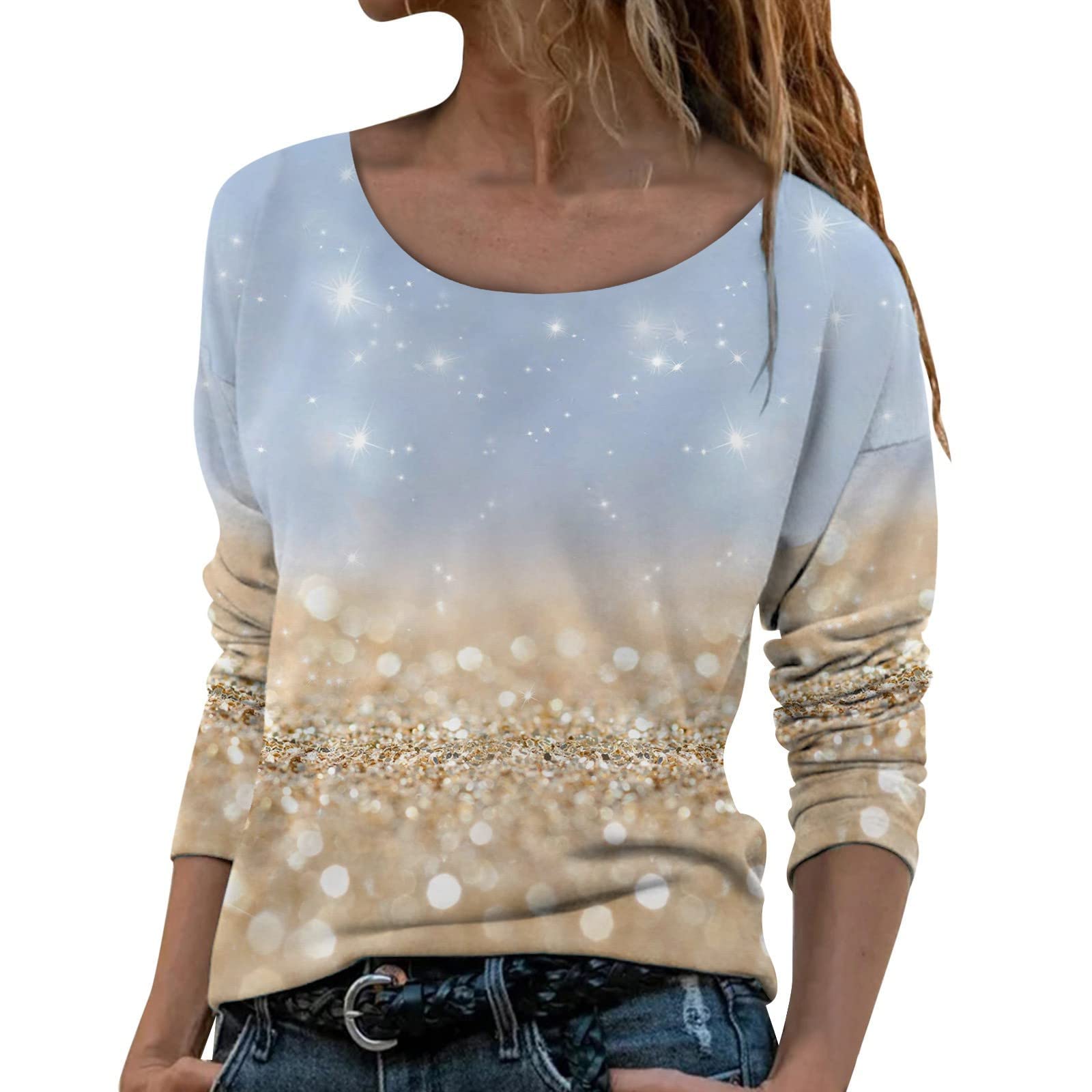 Women's Long Sleeve Crewneck T-Shirt - Floral Printed Casual Tunic Top - Loose Fit Comfortable Blouse for Everyday Wear, Work & Weekend Outings
