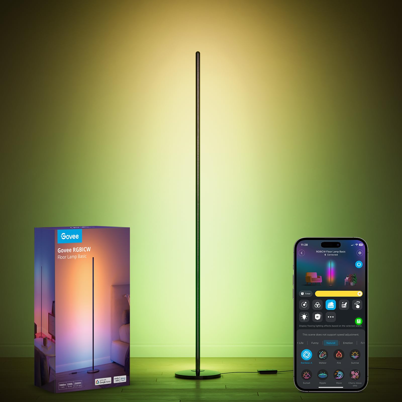 Govee RGBIC Smart LED Floor Lamp - 61 Scene Modes, Music Sync, Modern Corner Standing Lamp for Living Room & Bedroom | Mood Lighting, Home Decor, Gaming Setup