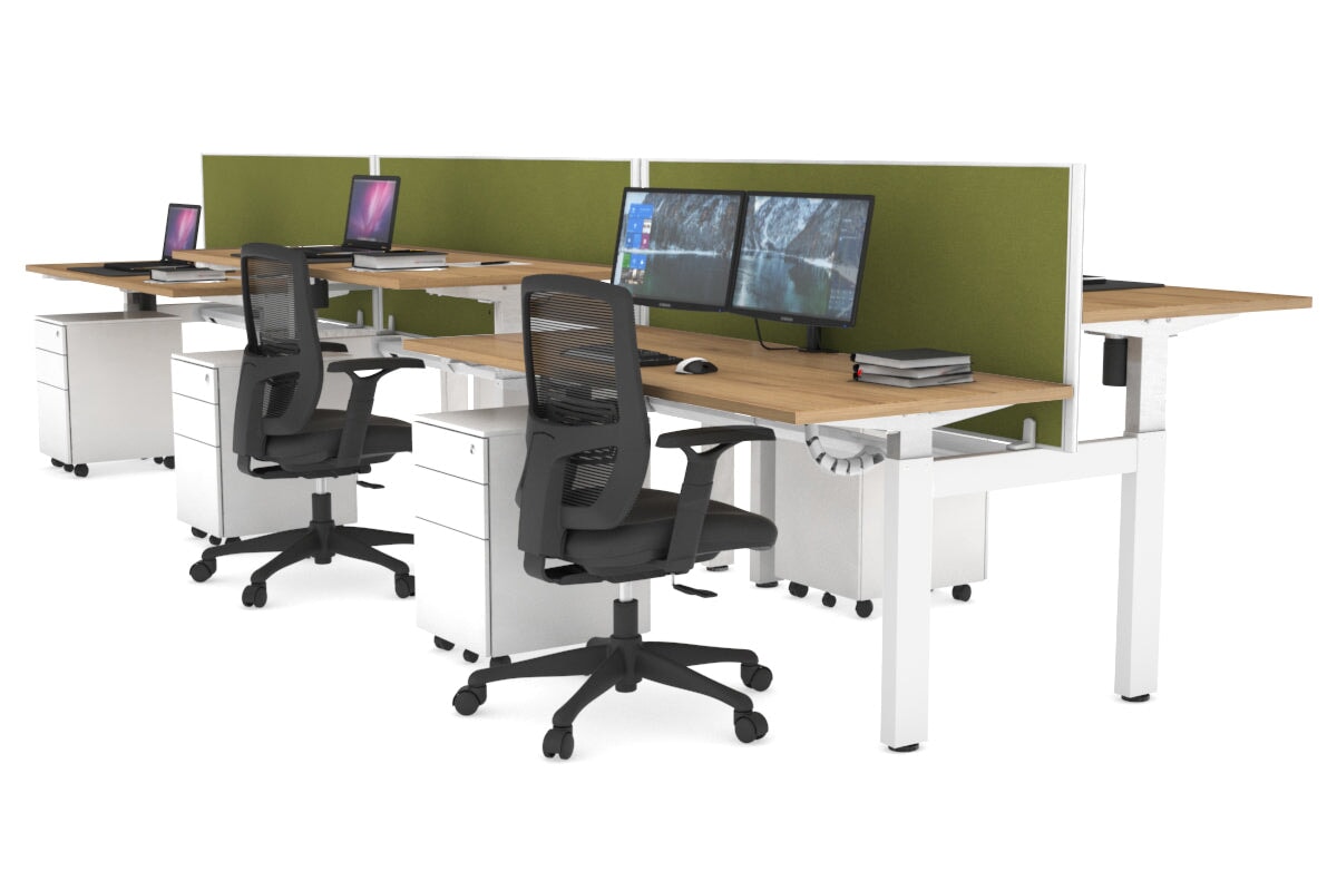 Adjustable Height 6-Person H Bench Workstation with White Frame [1600L x 700W] - Perfect for Office, Coworking Spaces & Home Offices