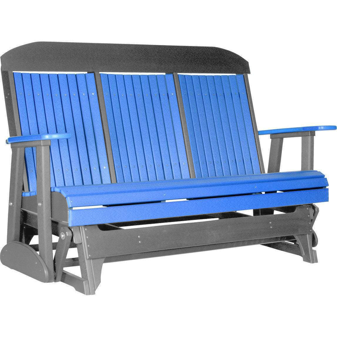 LuxCraft Blue 5 ft. Recycled Plastic Highback Outdoor Glider - Eco-Friendly Patio Swing Chair for Garden, Porch & Backyard Relaxation