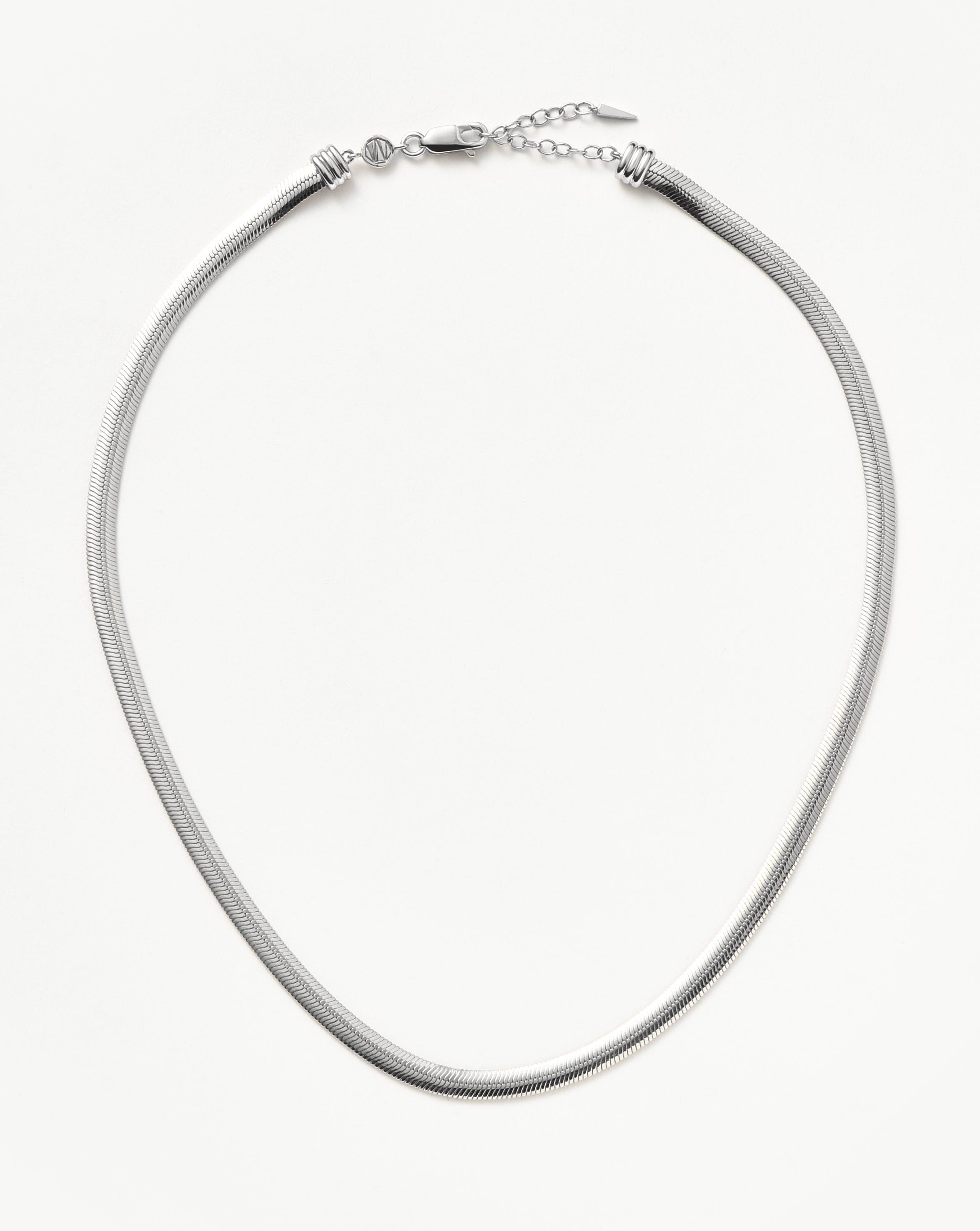 Flat Snake Chain Necklace - Rhodium Plated Recycled Sterling Silver Jewelry for Women | Elegant Layering Necklace for Everyday Wear & Special Occasions