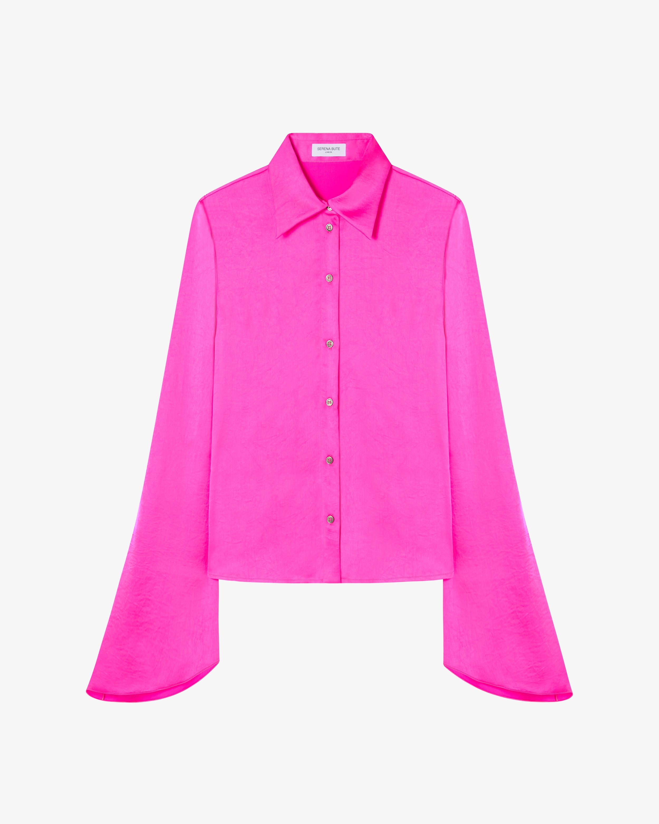Flared Sleeve Blouse Women's Fashion Top - Bright Pink Long Sleeve Shirt for Casual Wear, Office Outfits & Date Night