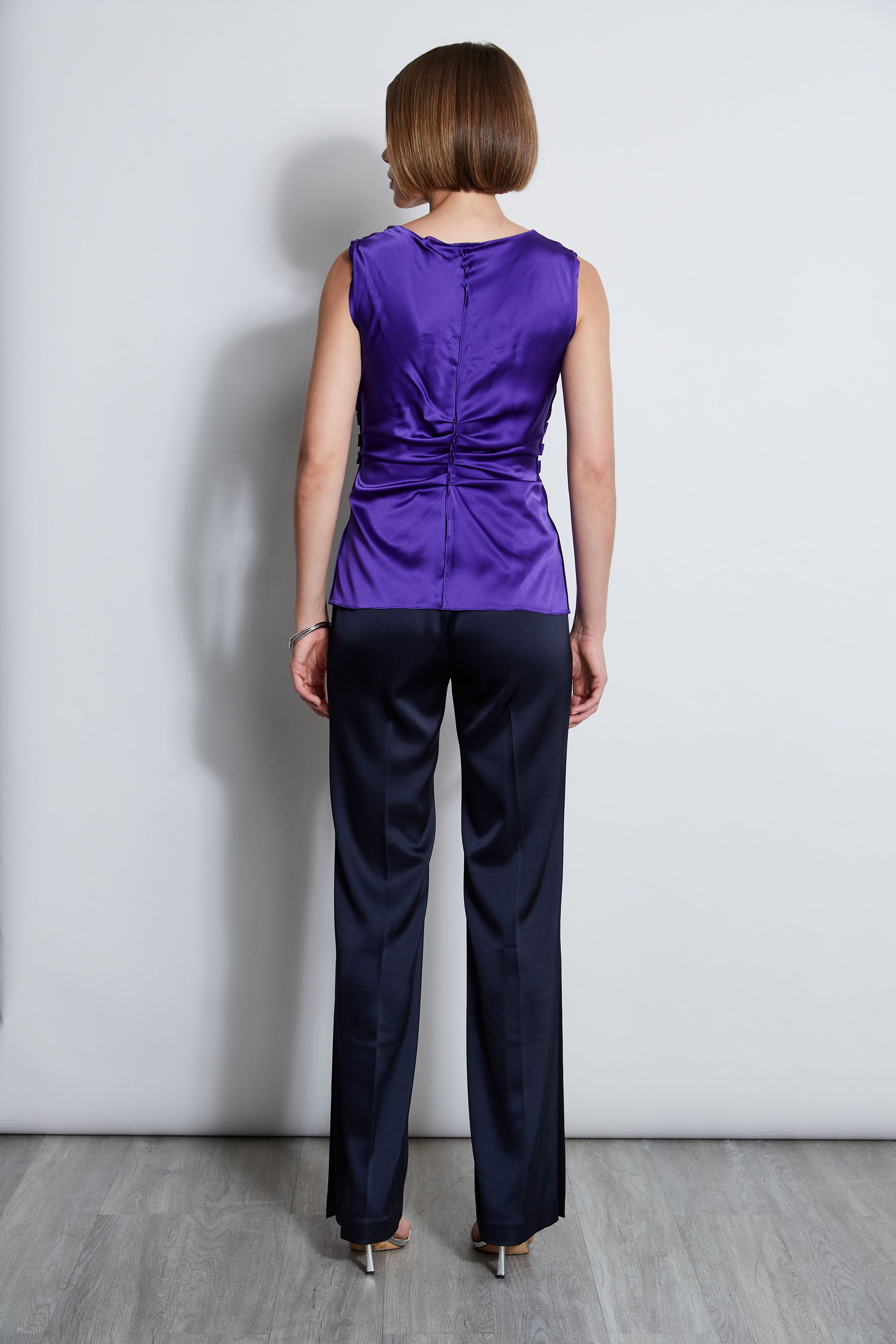 Silk Satin Braid Ruched Women's T-Shirt - Elegant Casual Blouse for Date Night, Party & Office Wear